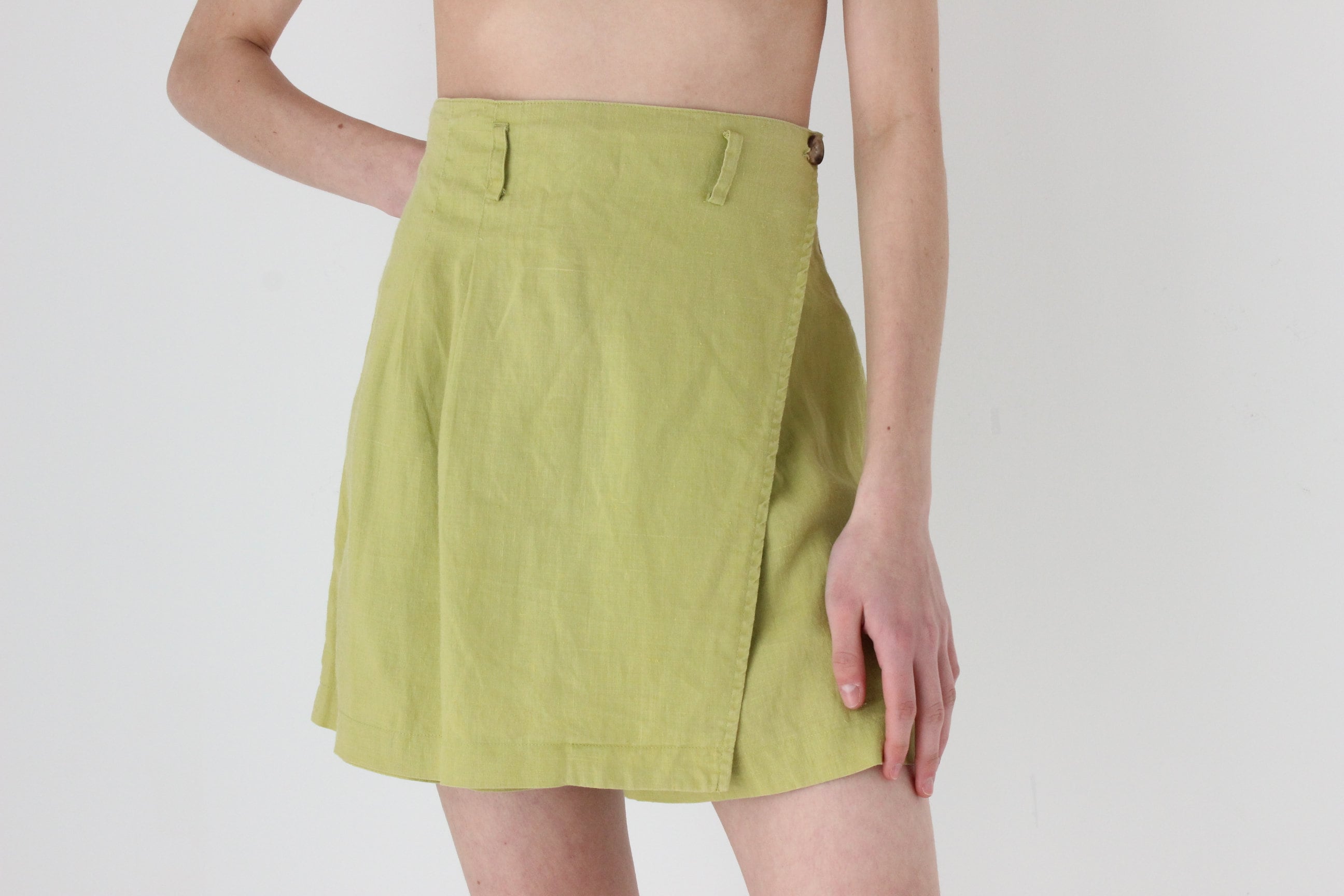 90s Chartreuse Linen 'Skorts'