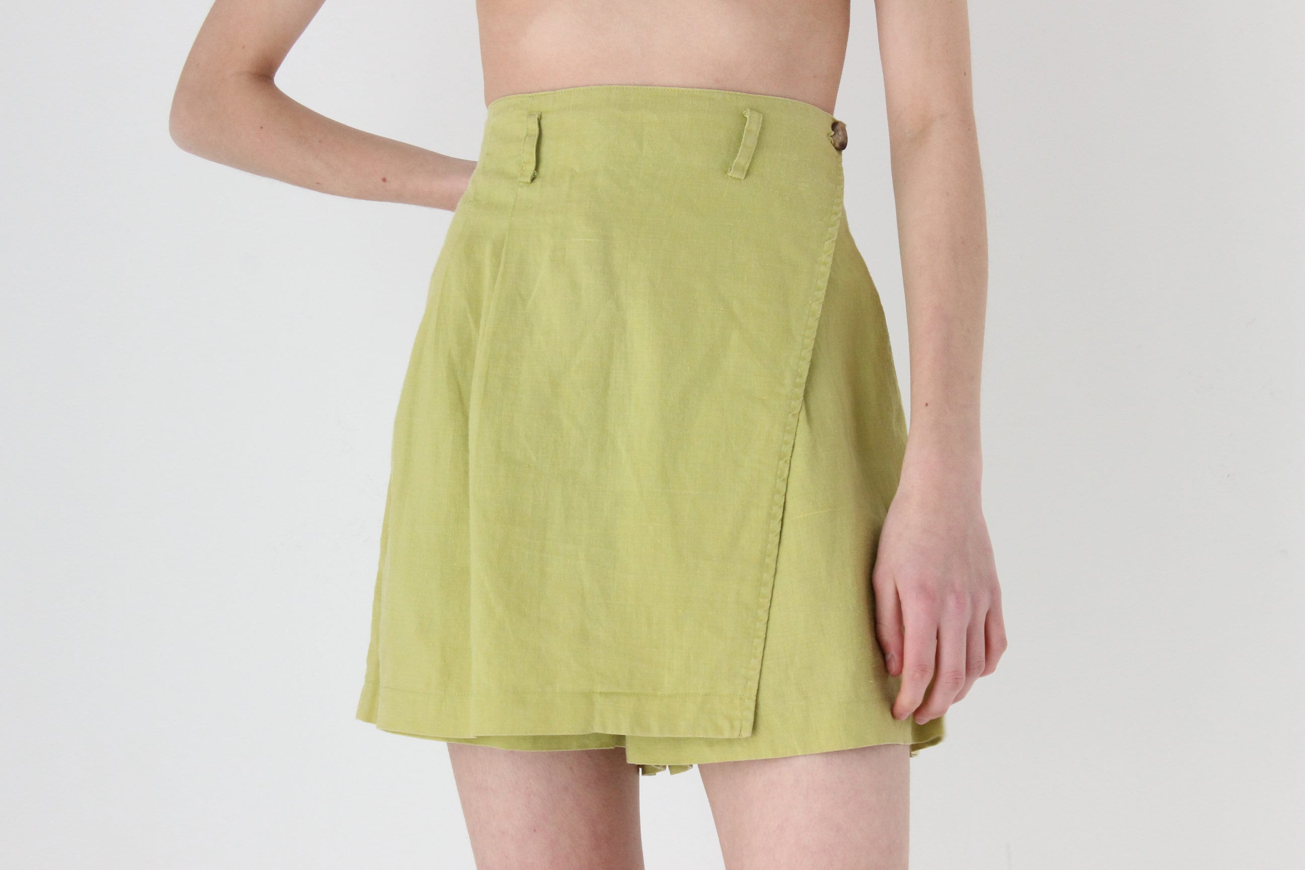 90s Chartreuse Linen 'Skorts'