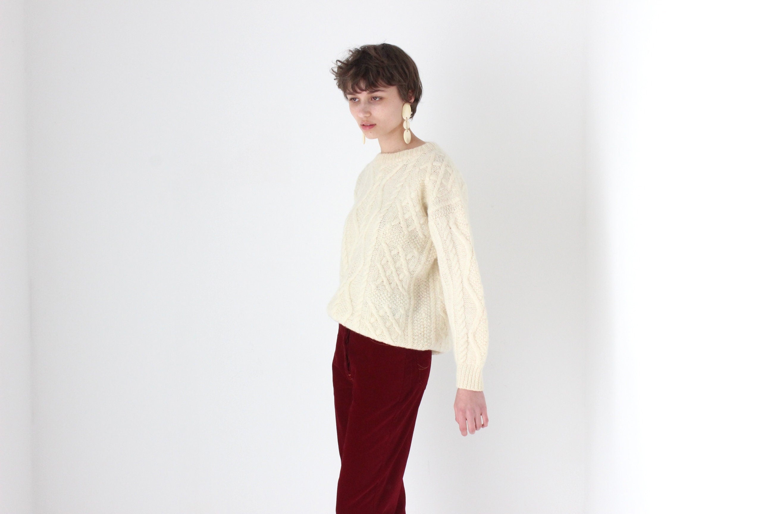 80s Pure Wool Chunky Cable Knit Sweater