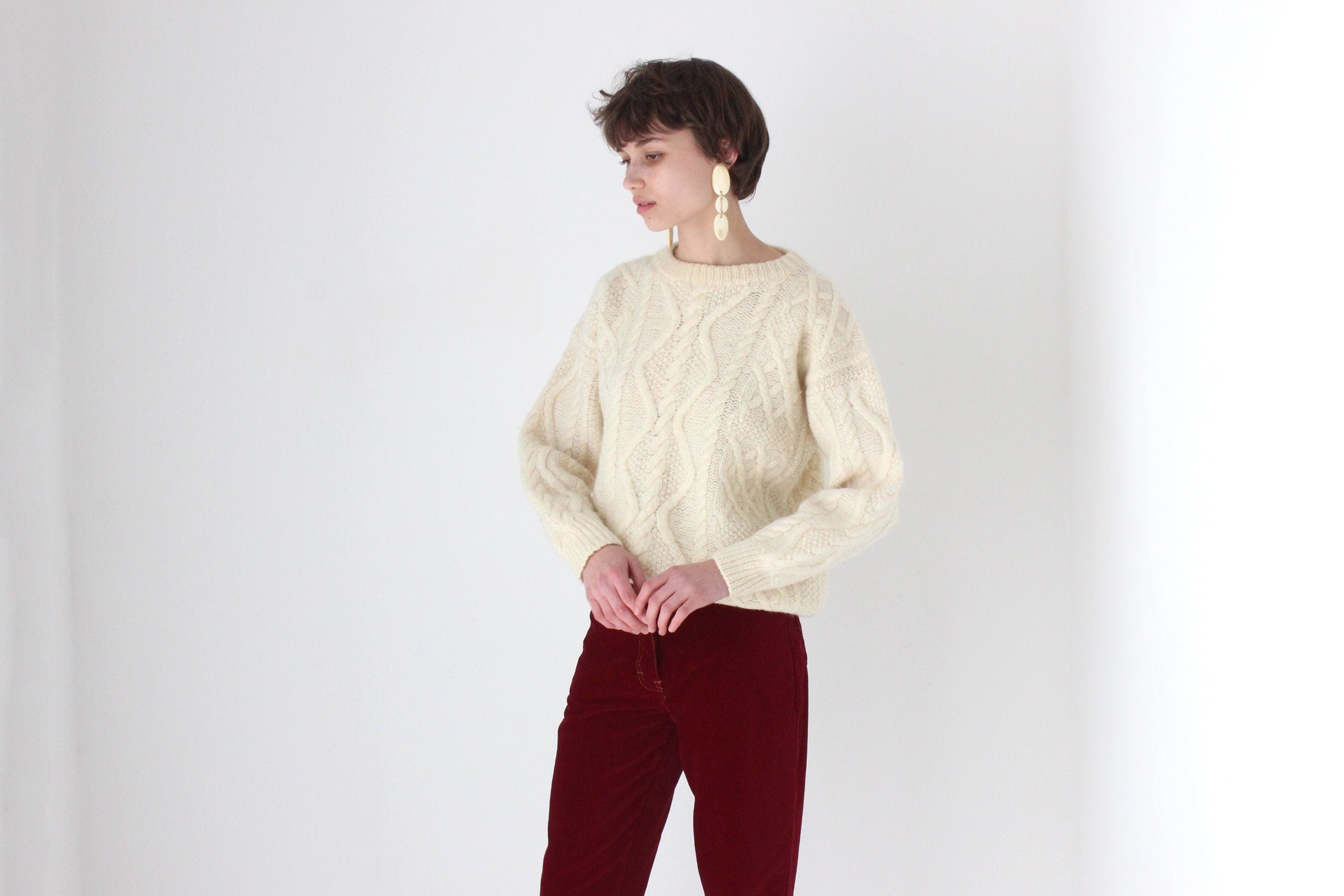 80s Pure Wool Chunky Cable Knit Sweater