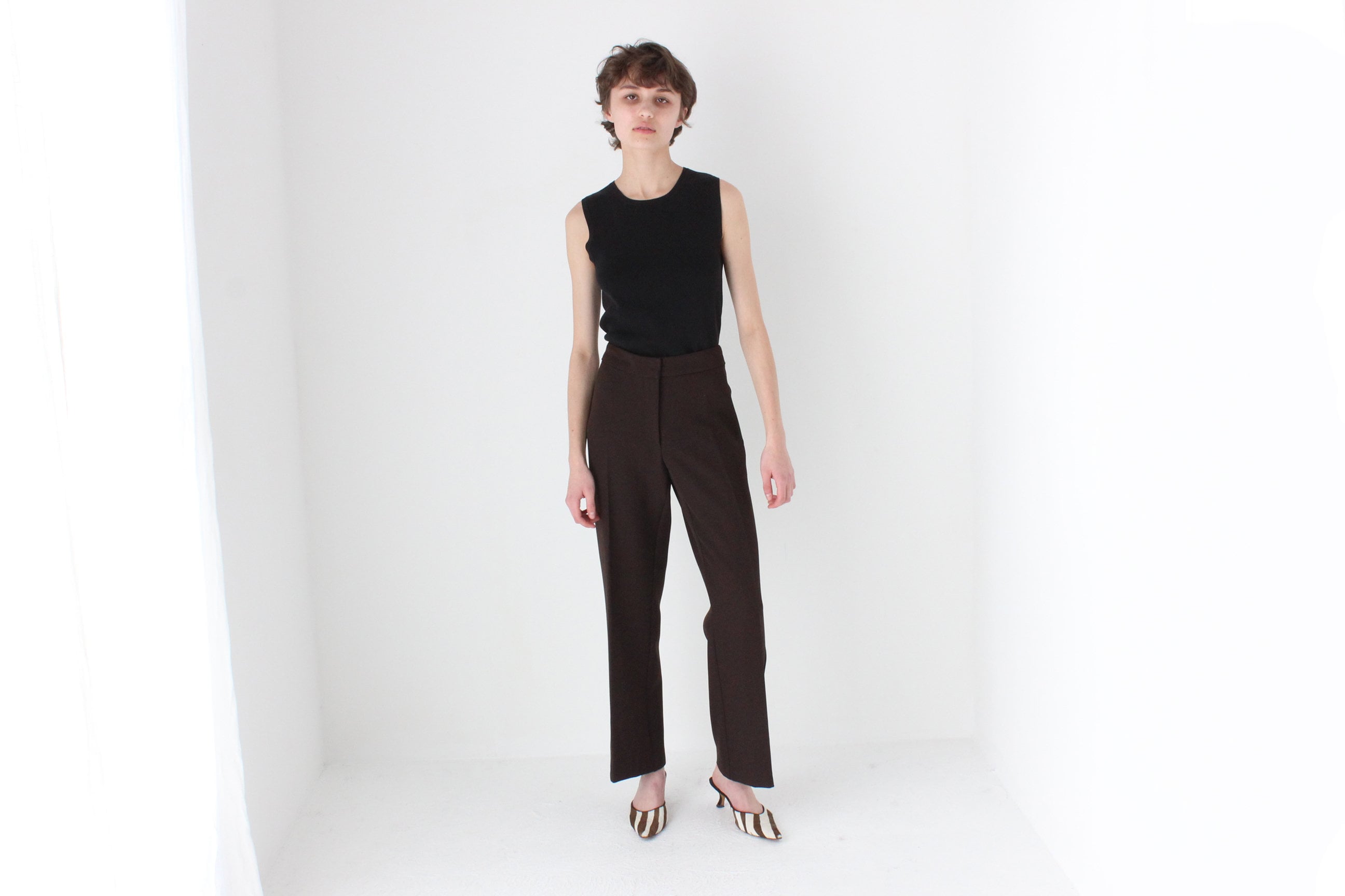 90s Minimal Chocolate Relaxed, Wide Leg Trousers