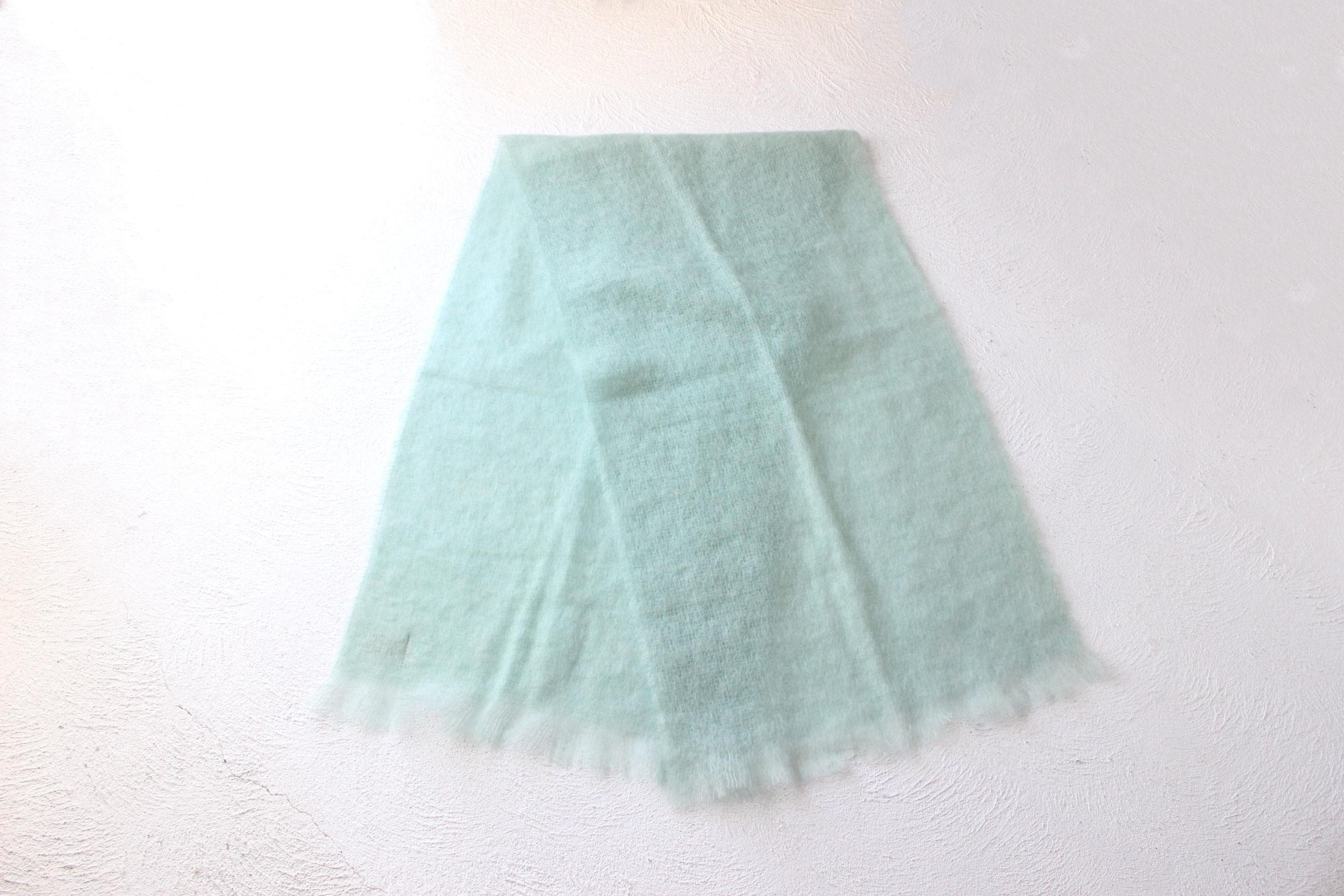 80s Scottish Mohair & New Wool Mint Green Oversized Scarf