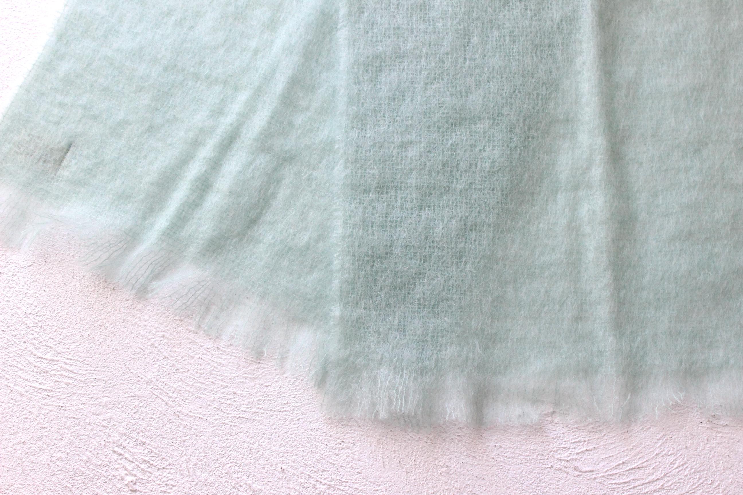 80s Scottish Mohair & New Wool Mint Green Oversized Scarf