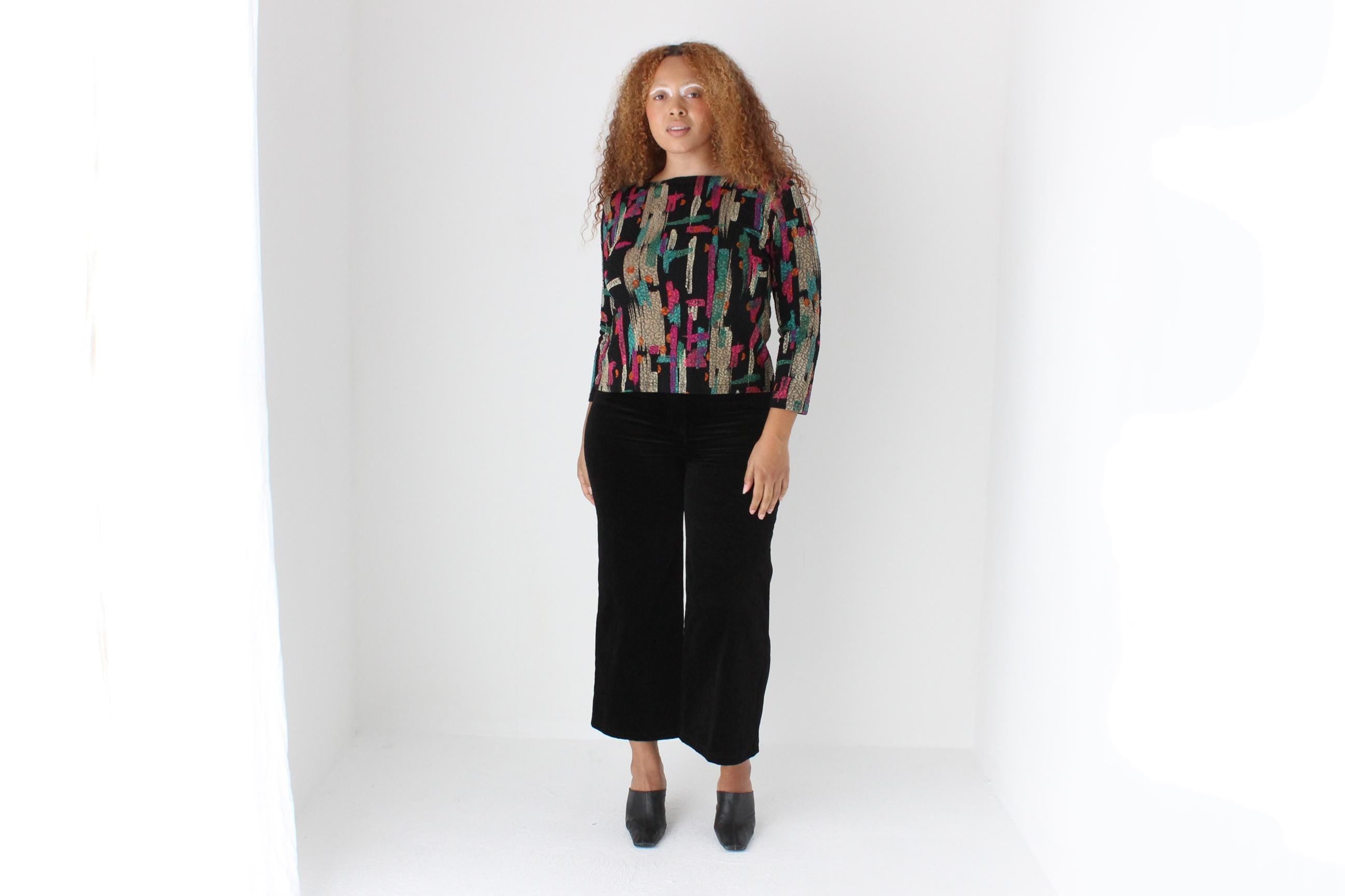 90s Painterly Abstract Mesh Stretch Top