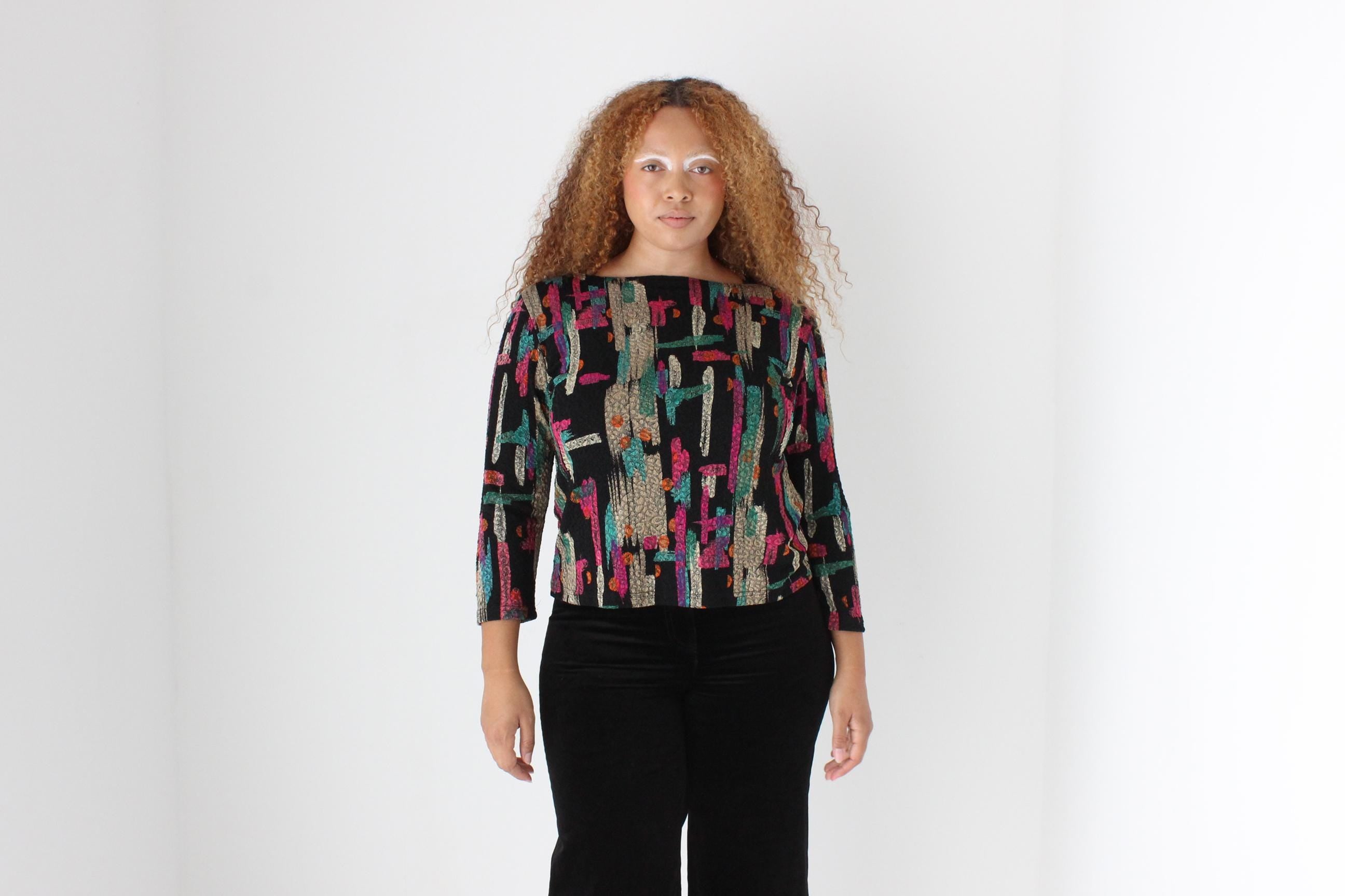 90s Painterly Abstract Mesh Stretch Top