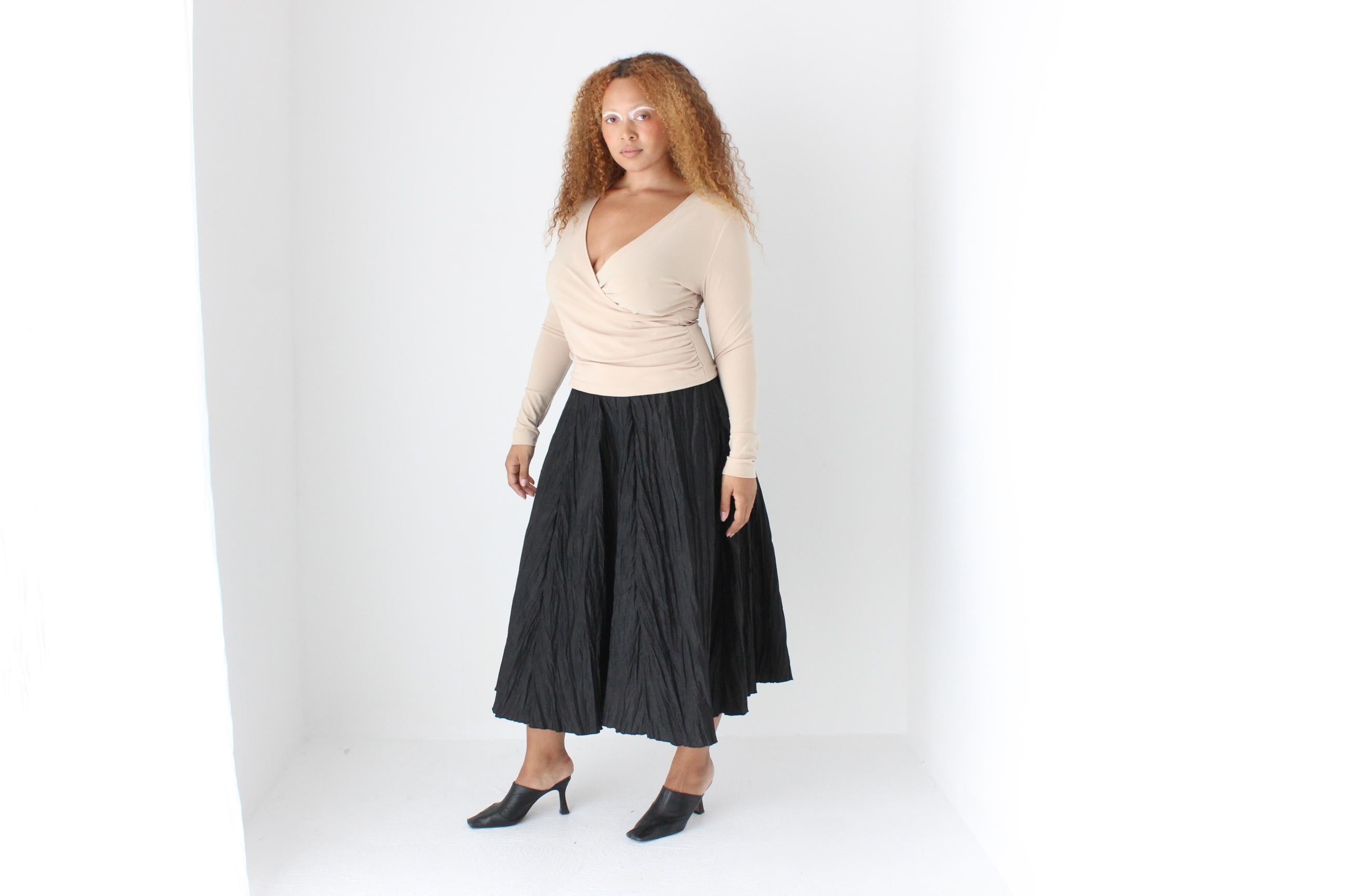 Stunning 90s Plisse Pleated Taffeta Midi Skirt