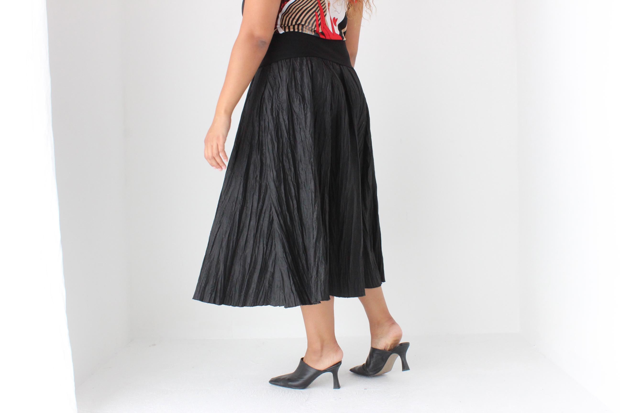 Stunning 90s Plisse Pleated Taffeta Midi Skirt