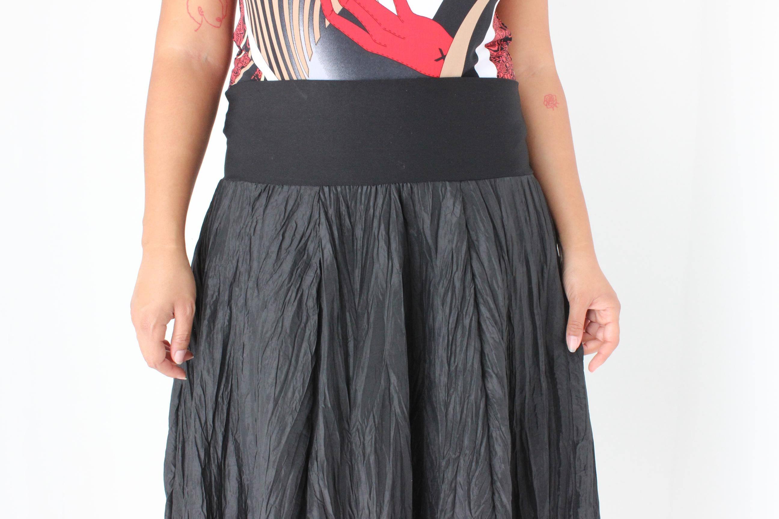 Stunning 90s Plisse Pleated Taffeta Midi Skirt