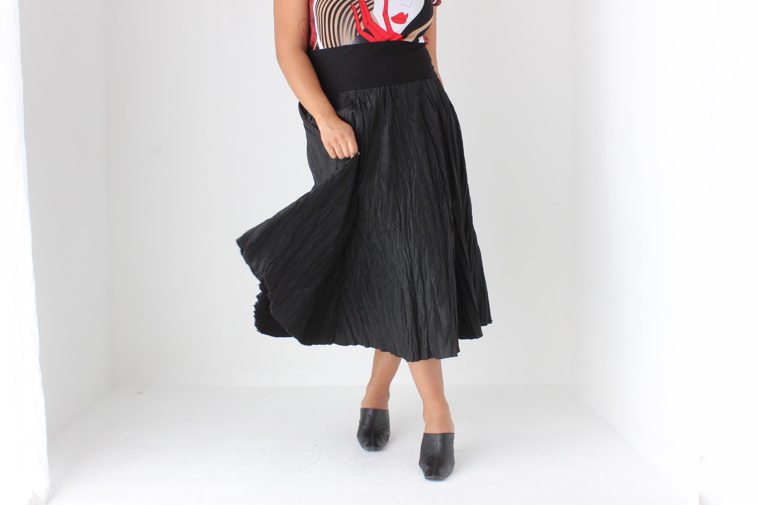 Stunning 90s Plisse Pleated Taffeta Midi Skirt