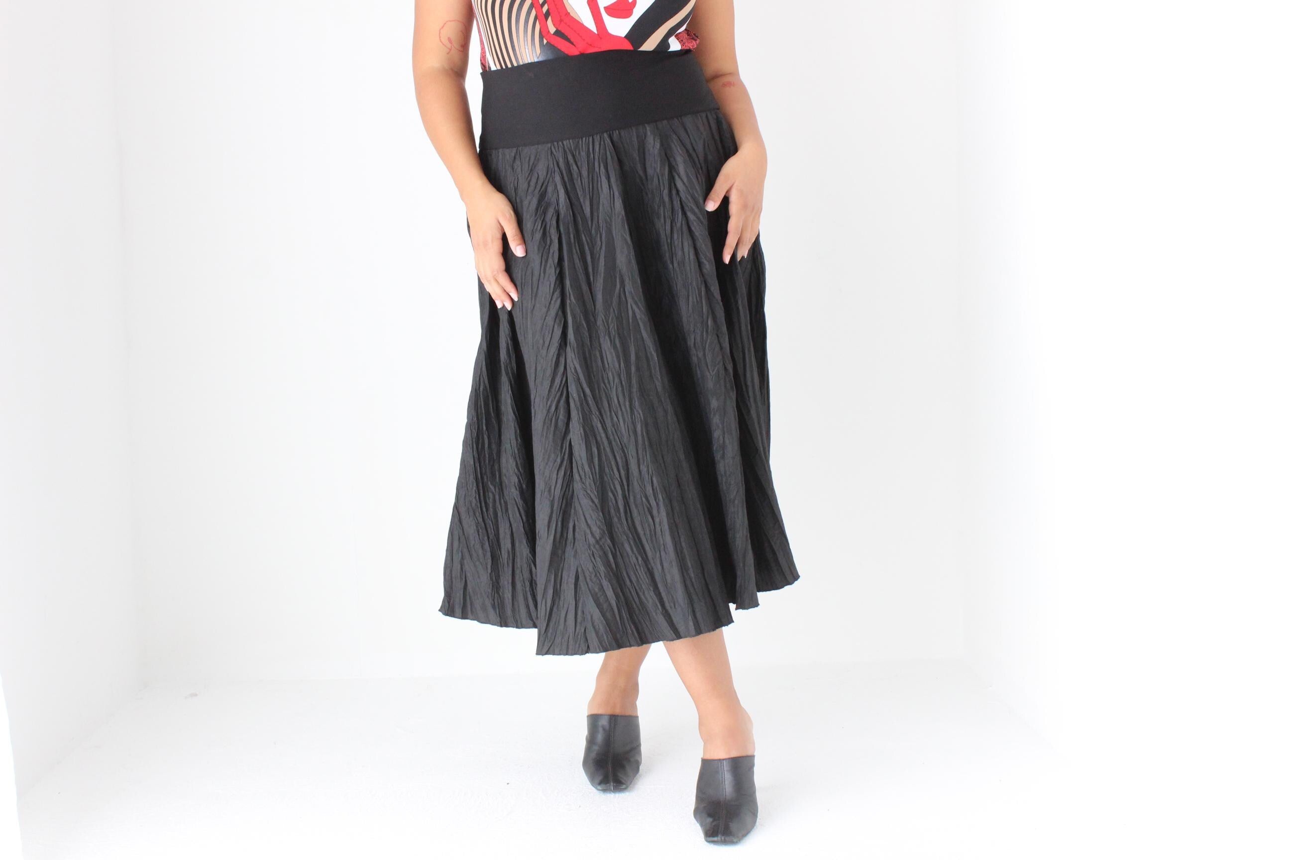 Stunning 90s Plisse Pleated Taffeta Midi Skirt