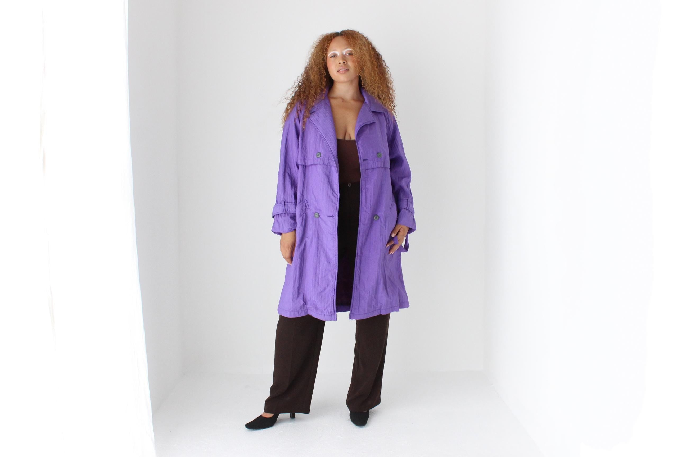 80s Purple Parachute Belted Trench Coat by Angelo Litrico