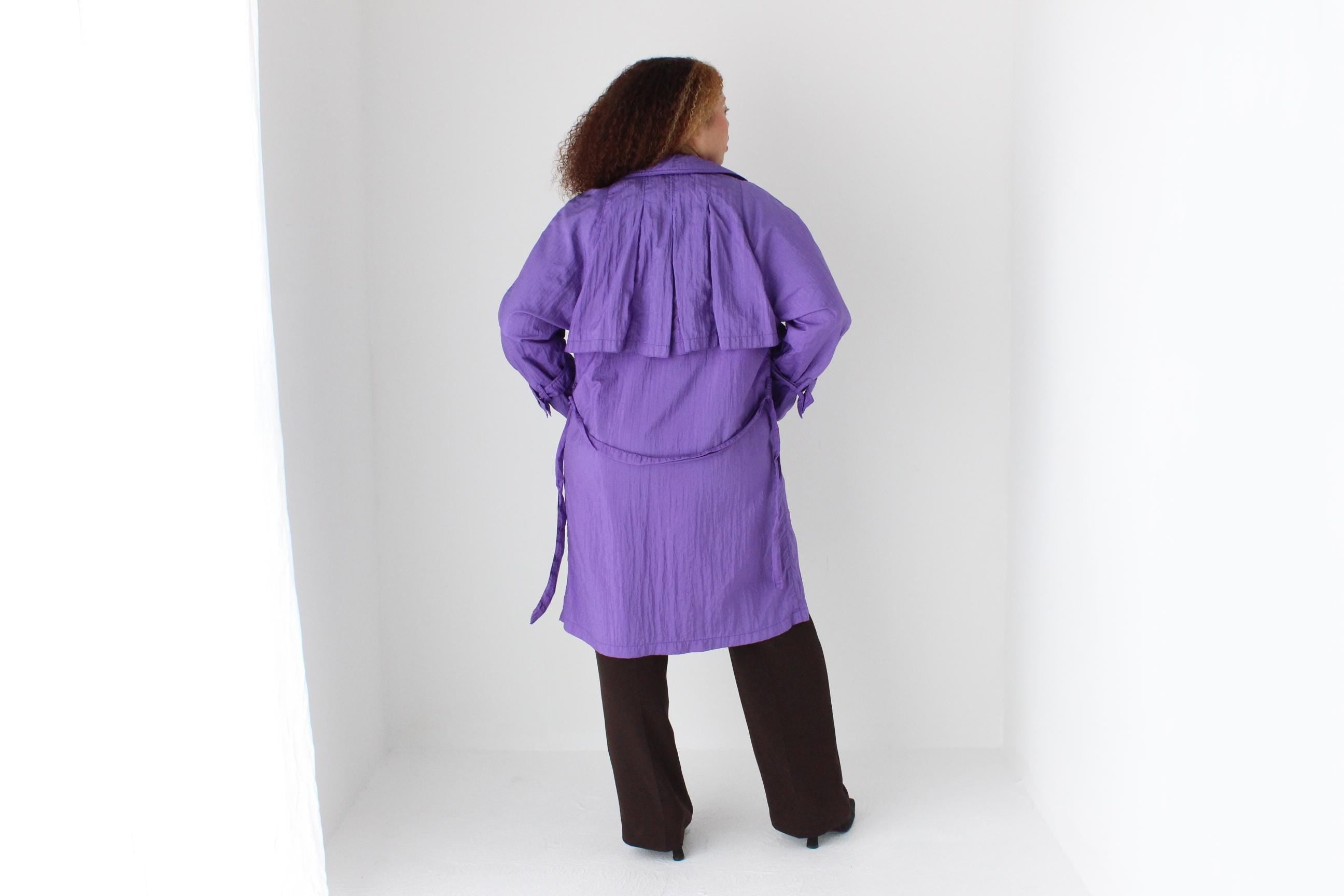 80s Purple Parachute Belted Trench Coat by Angelo Litrico