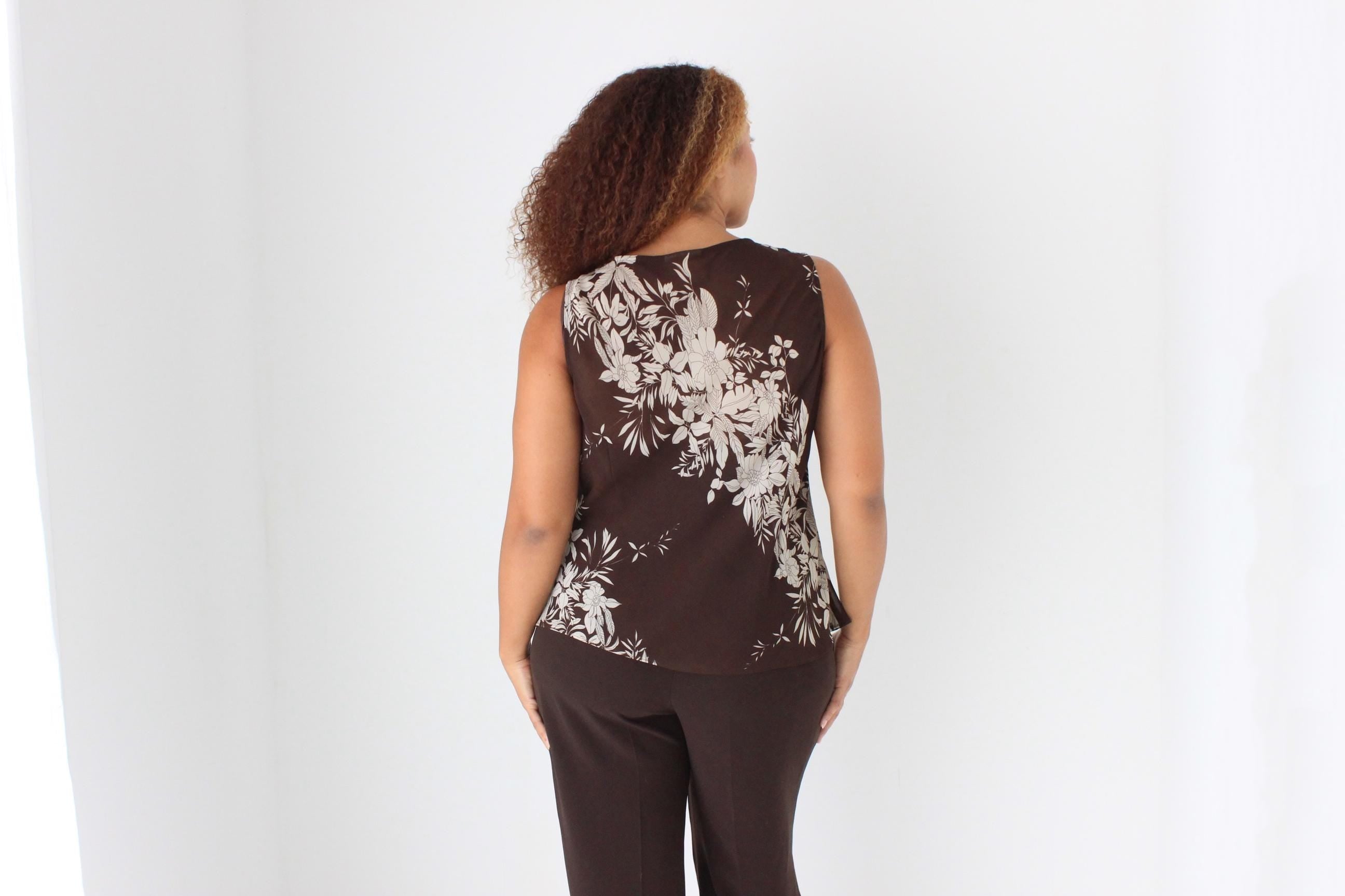 Y2K Romantic Chocolate Floral Ruffle Cami Top