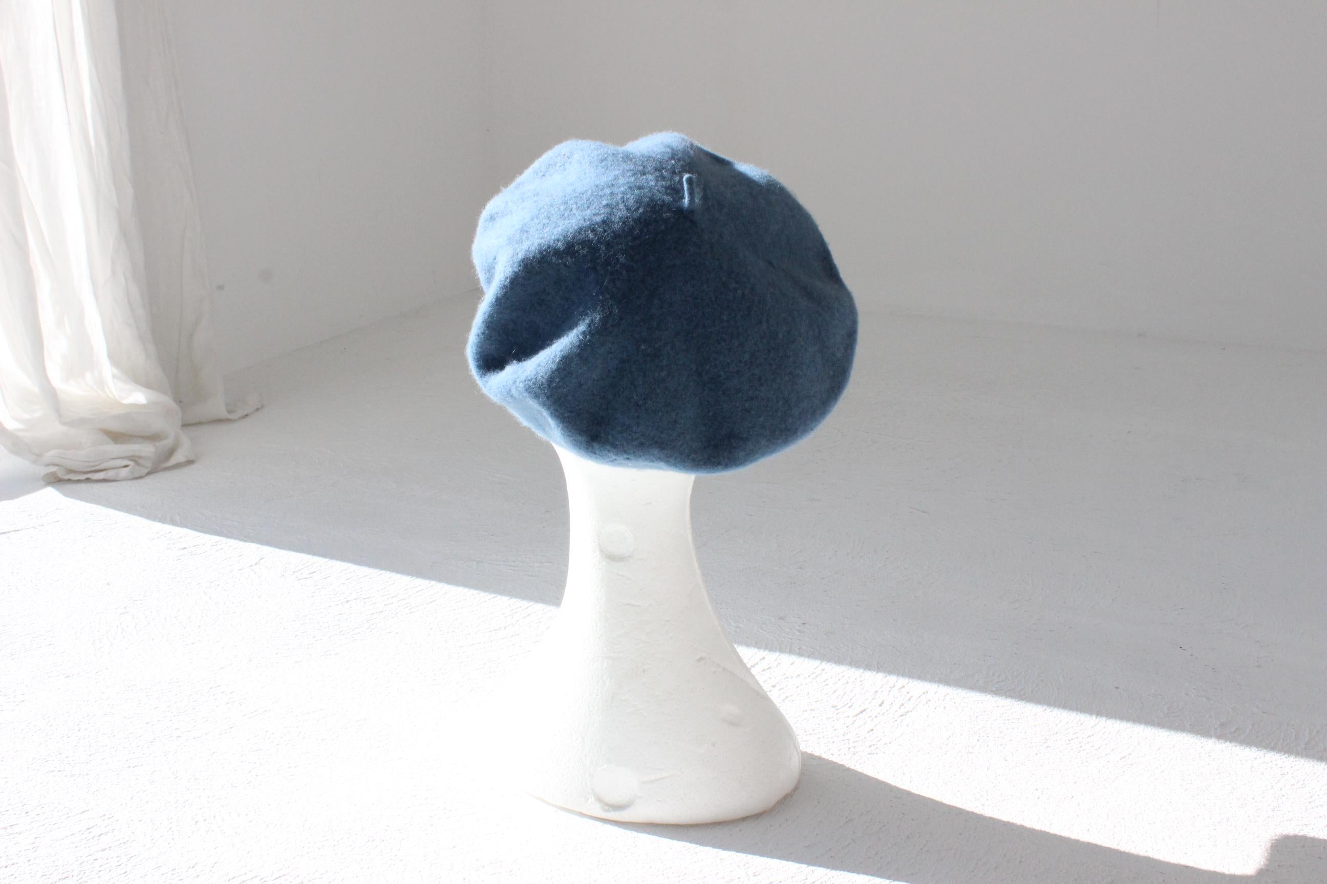 Vintage Pure Wool Beret in Denim Blue