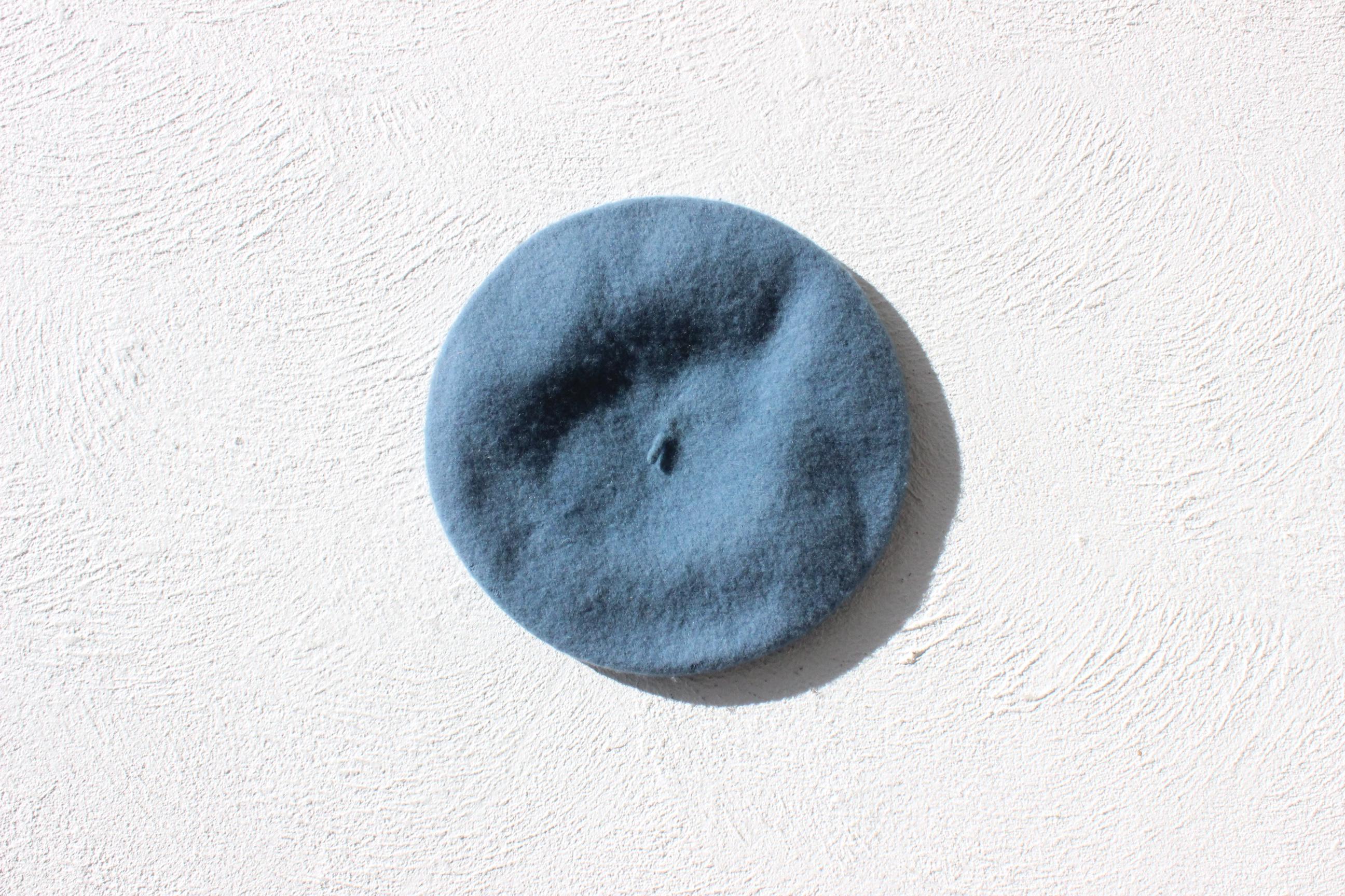 Vintage Pure Wool Beret in Denim Blue