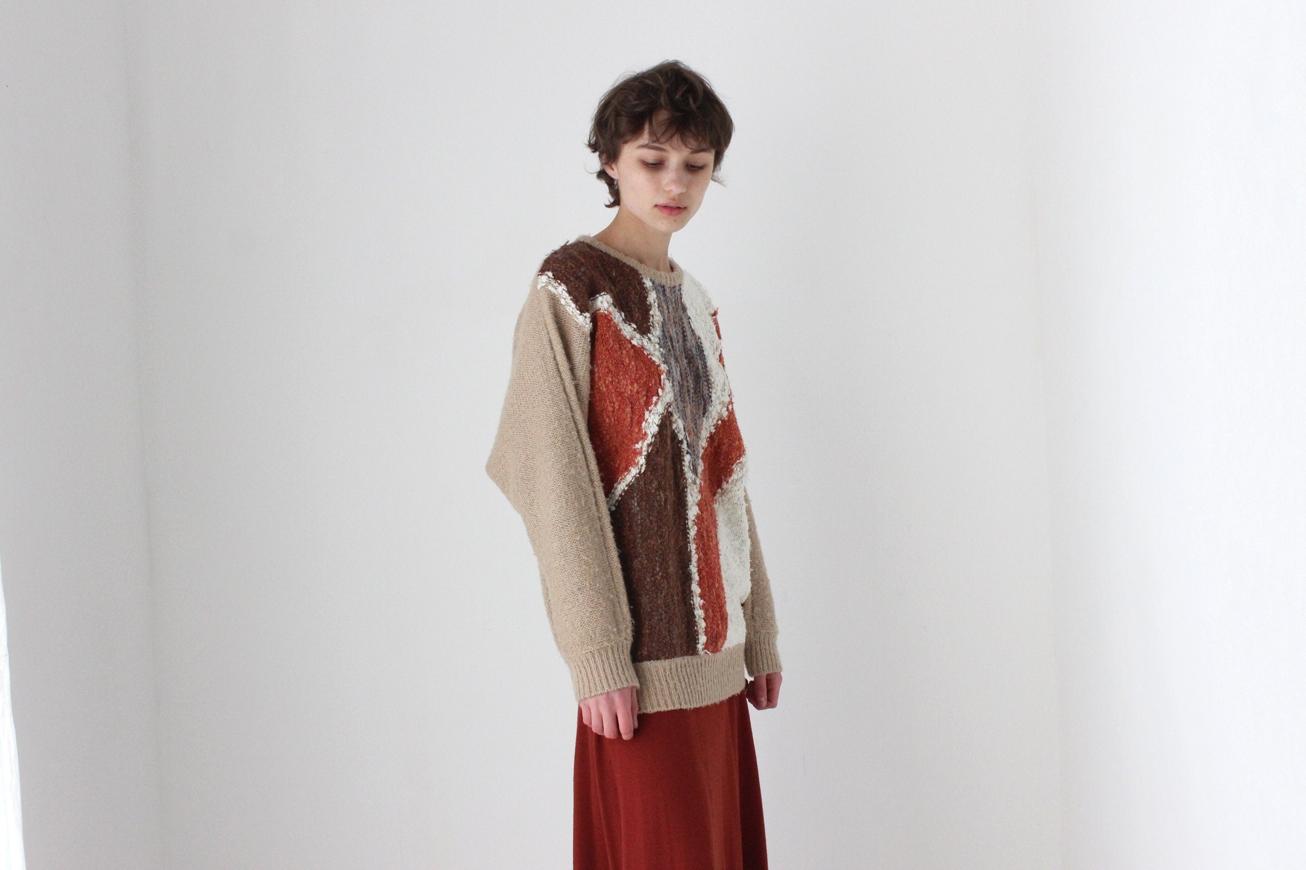 80s Abstract Earthy Boucle Textured Sweater