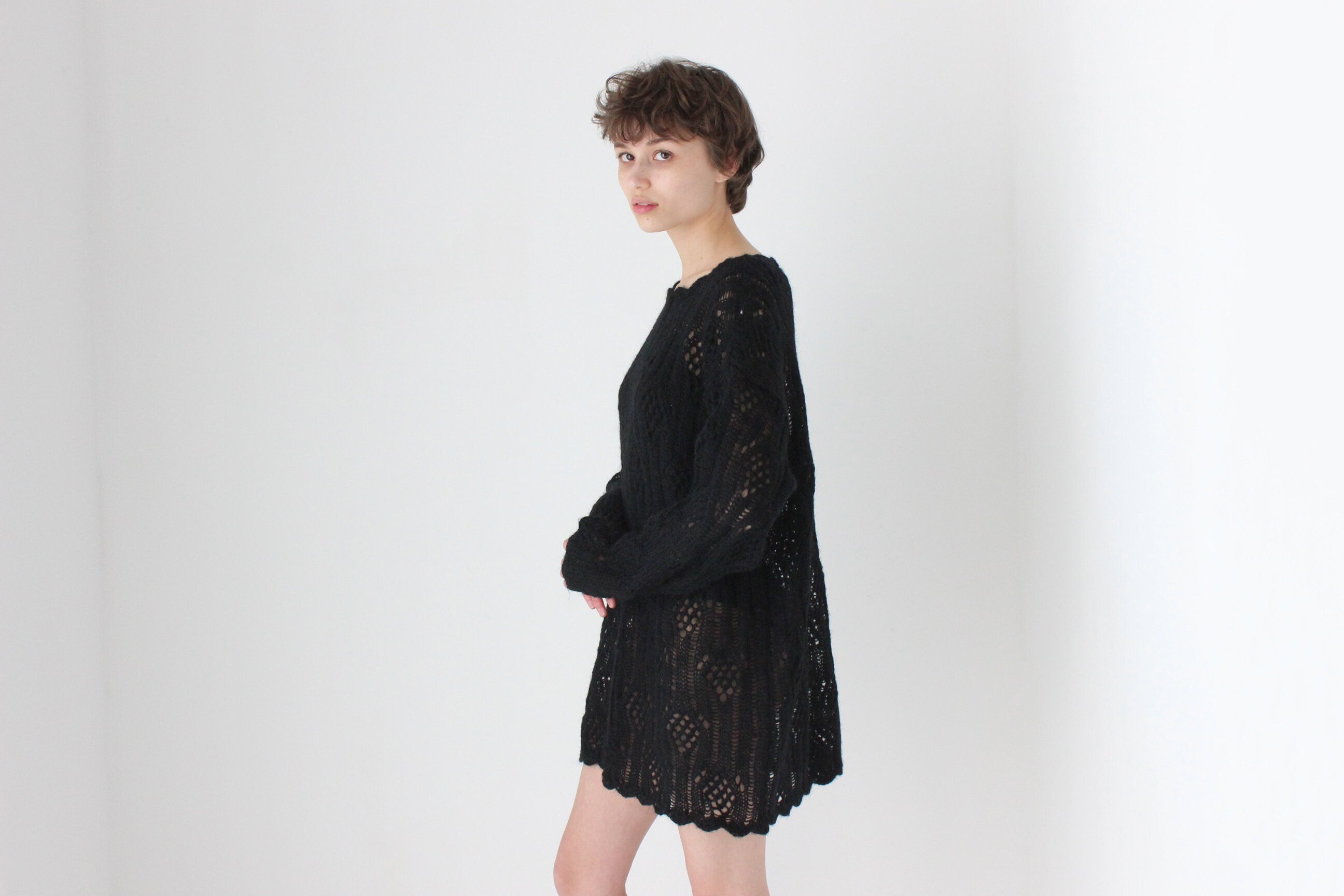 90s Mohair Blend Textured Knit Sweater Dress