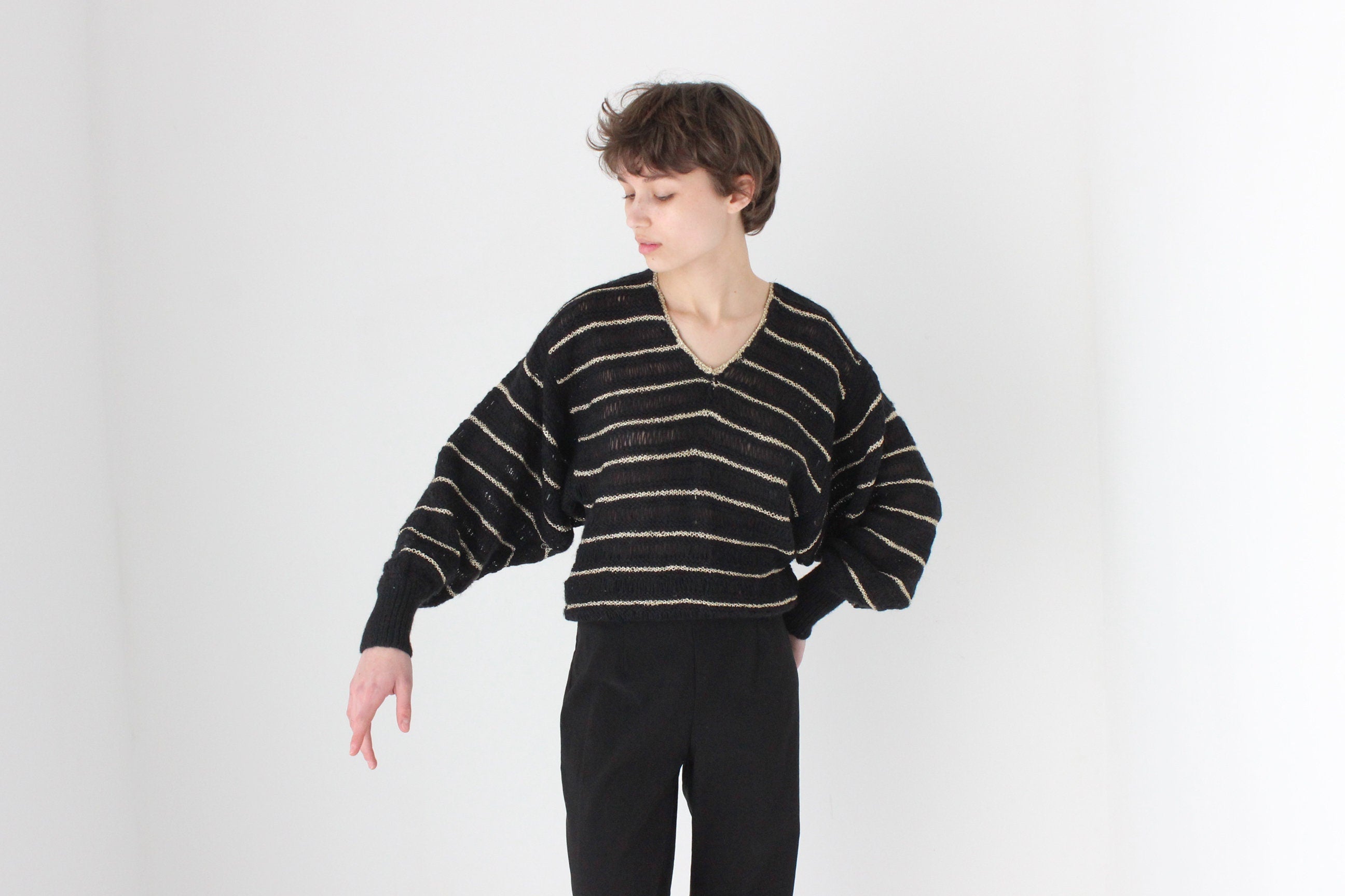 70s Wool & Lurex Batwing Disco Sweater