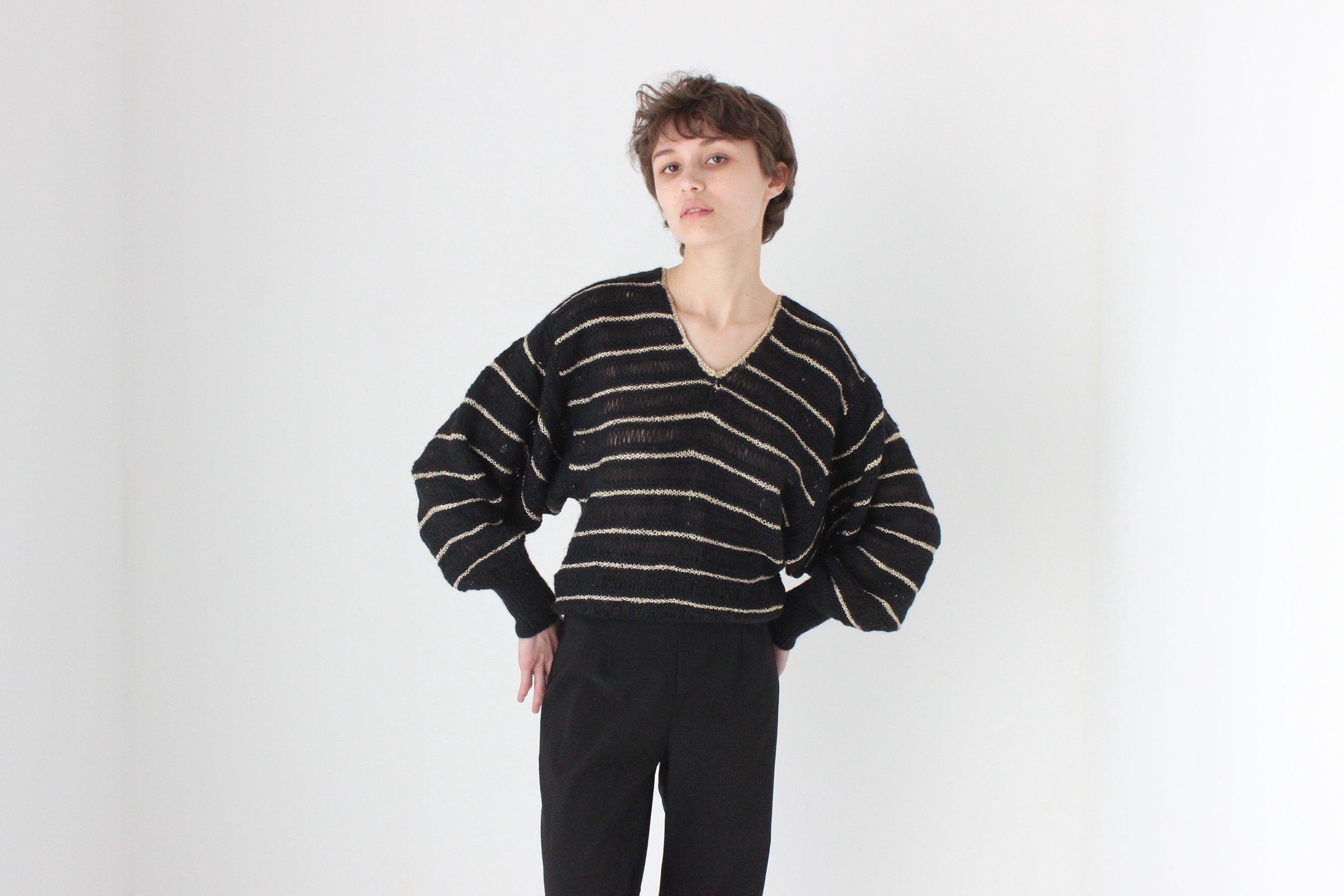 70s Wool & Lurex Batwing Disco Sweater