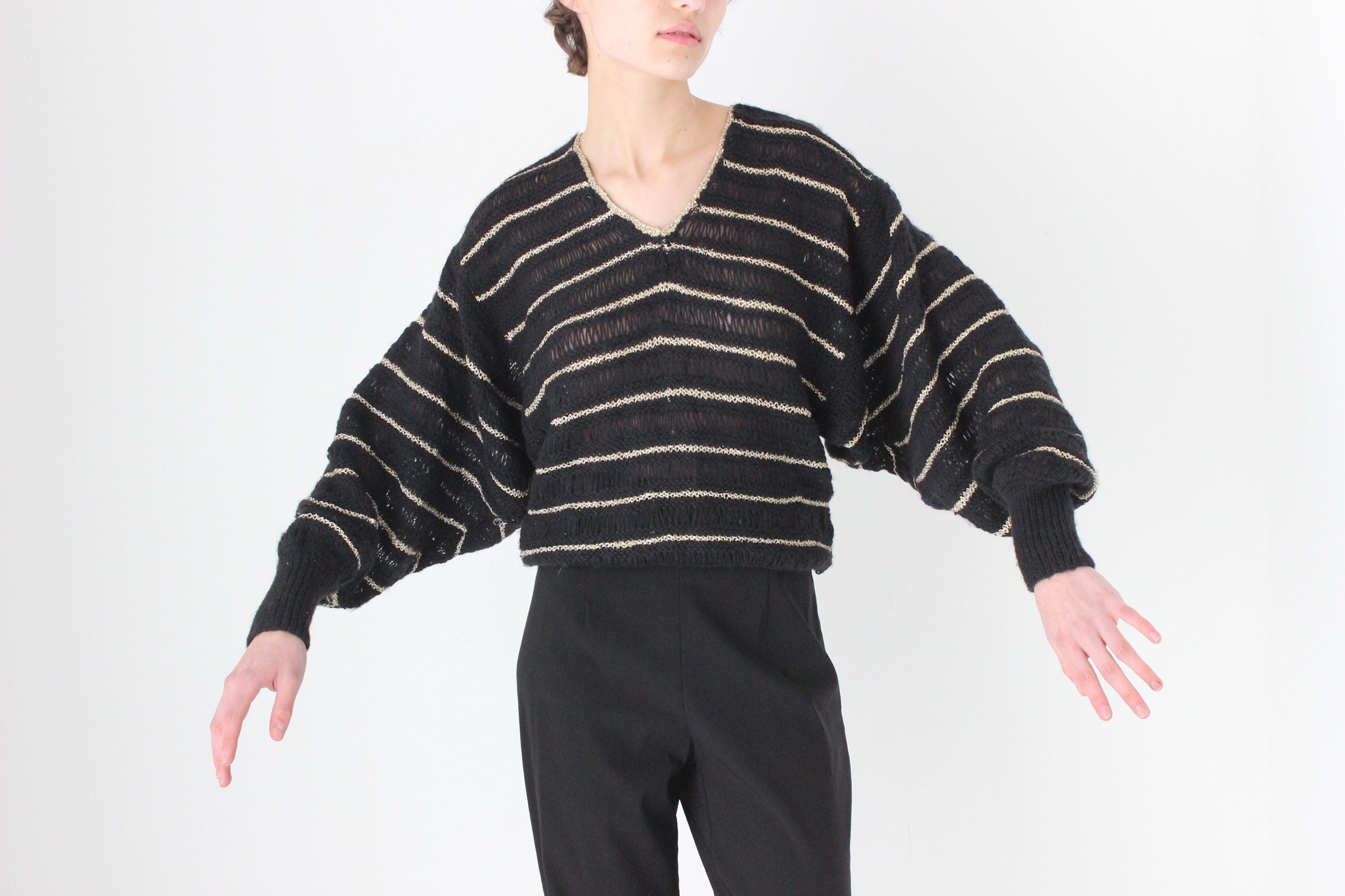 70s Wool & Lurex Batwing Disco Sweater