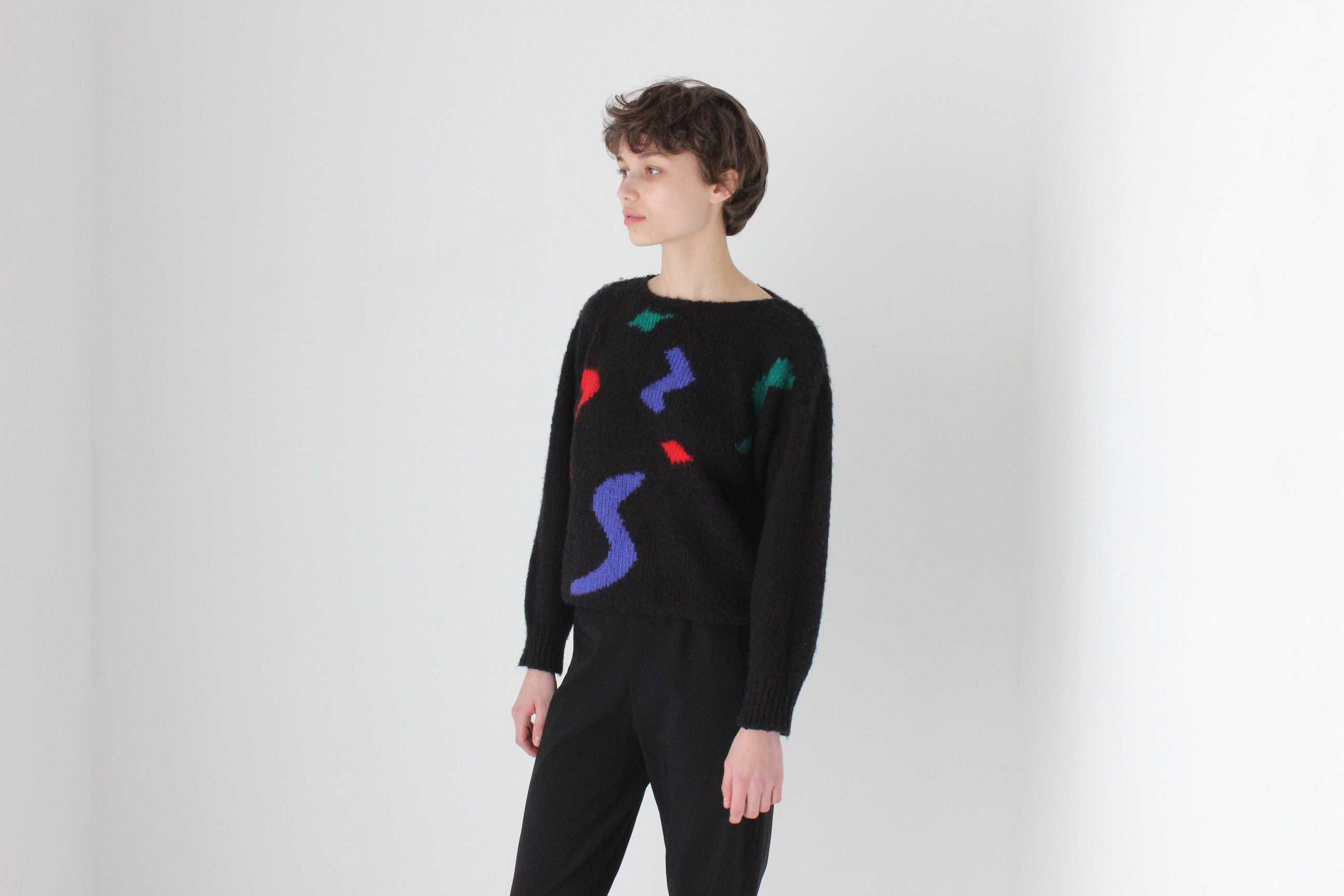 80s Abstract Shapes Black Sweater