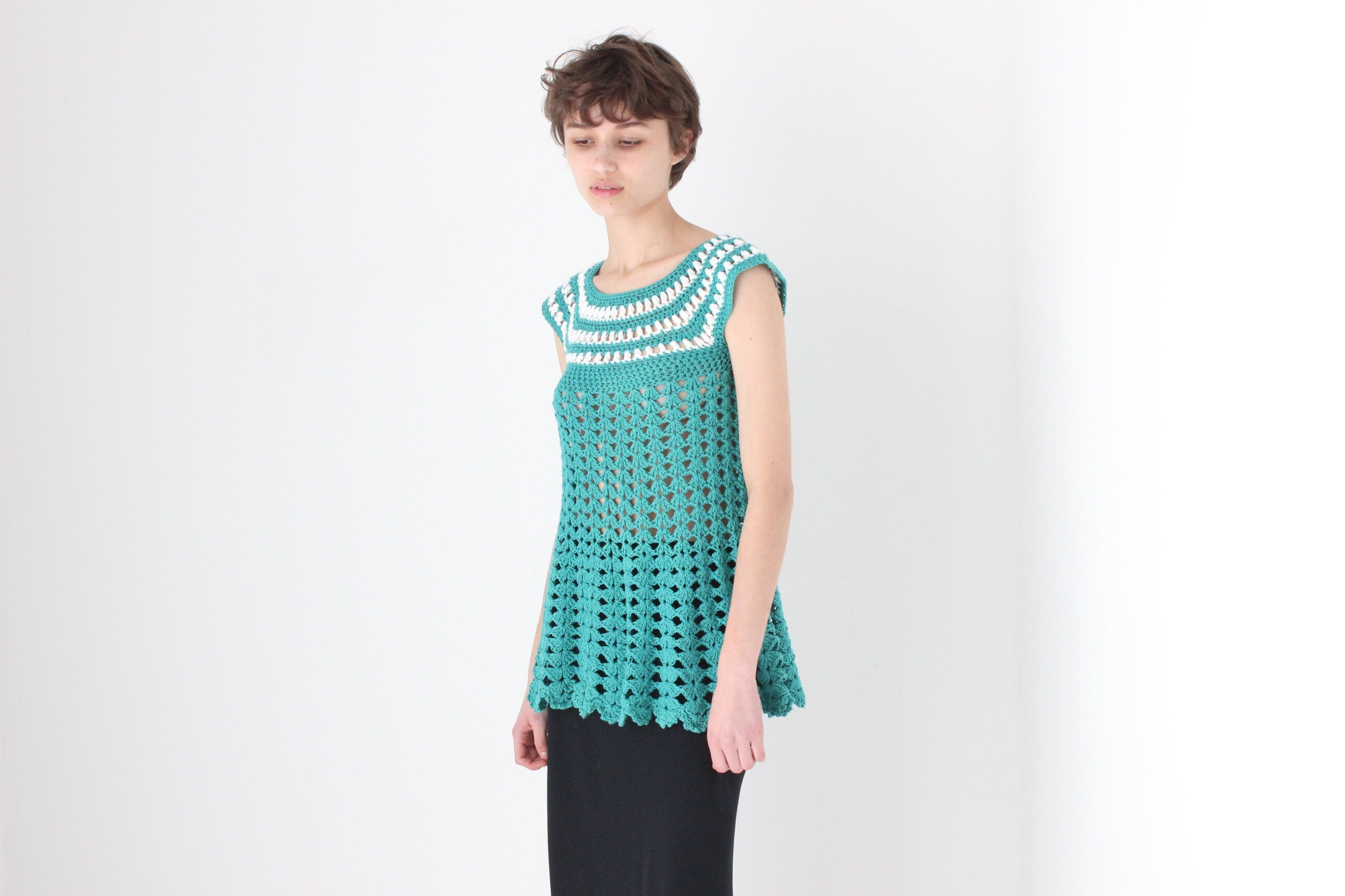 80s Hand Made Crochet Knit Trapeze Top