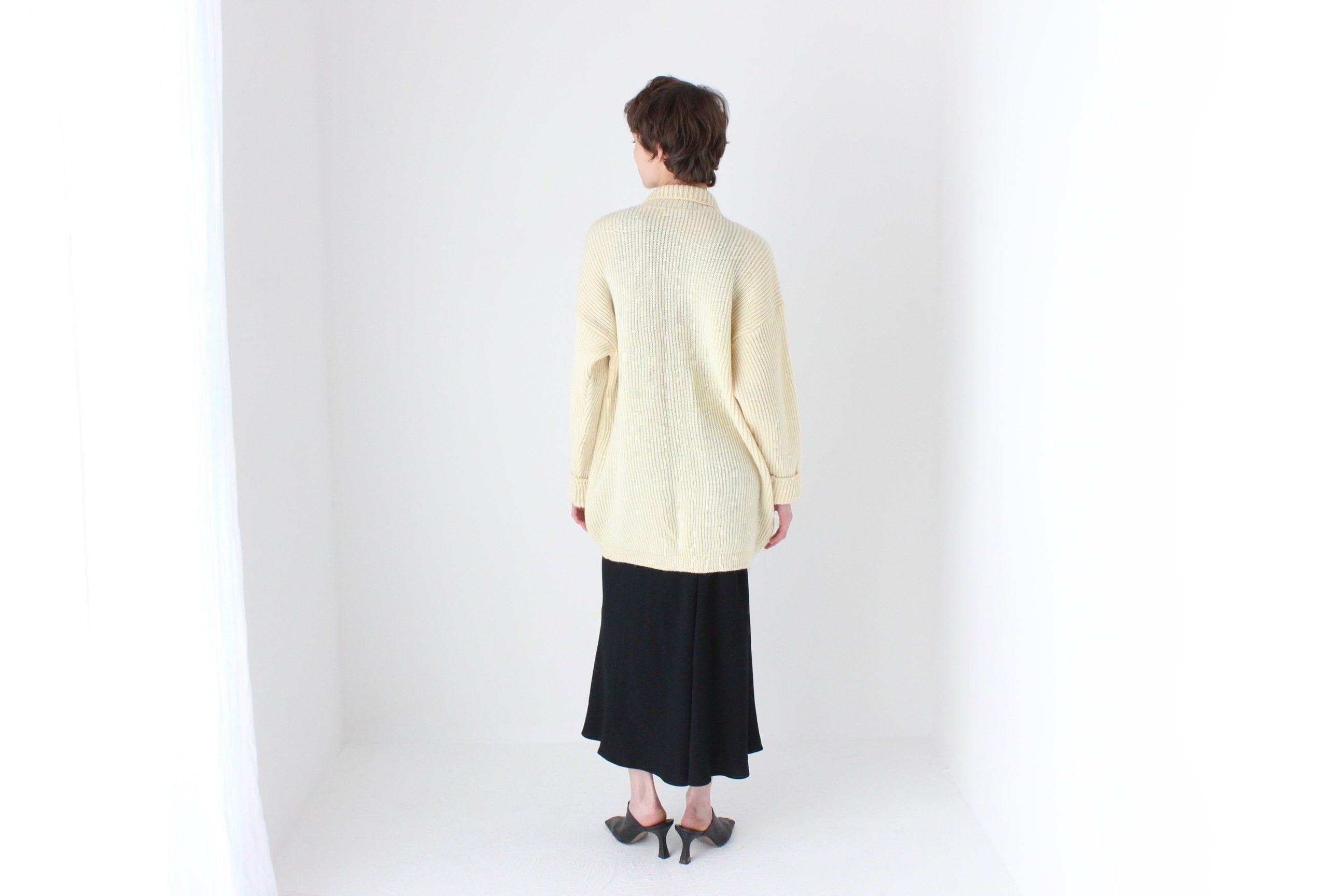 80s Cream Pure Wool Oversized Cardigan