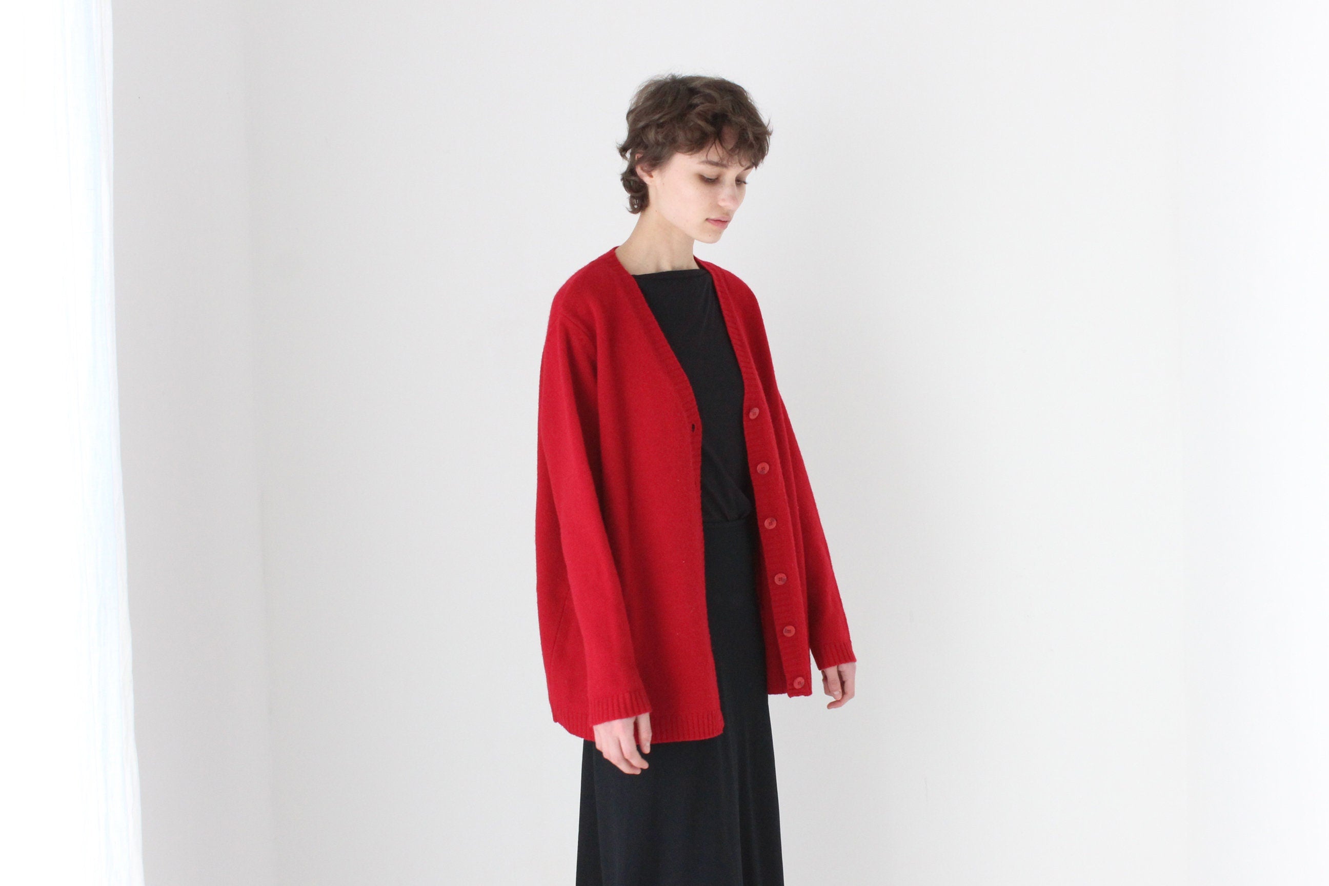 90s Pure Lambswool Oversized + Slouchy V Neck Cardigan