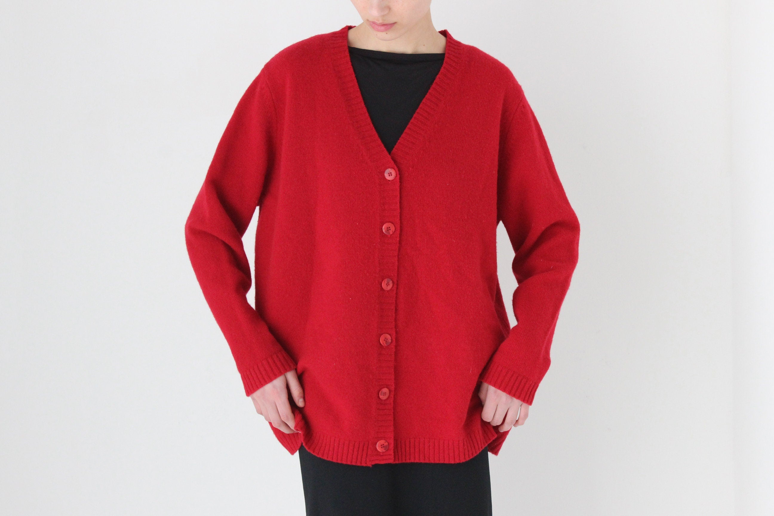 90s Pure Lambswool Oversized + Slouchy V Neck Cardigan