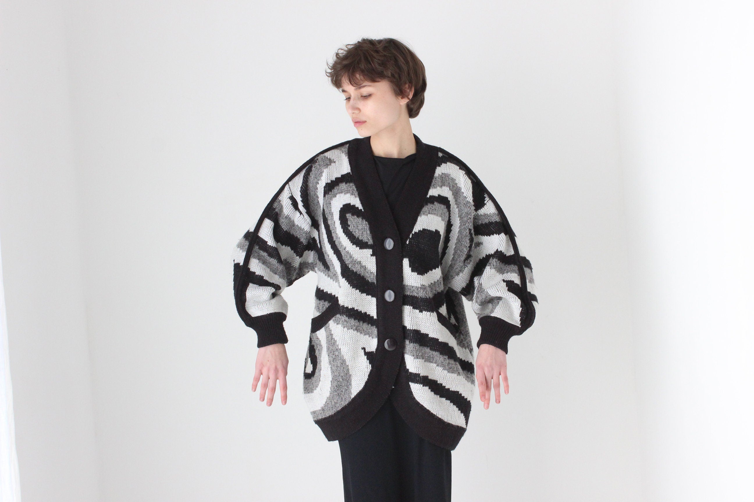 Trippy 80s Abstract Cocoon Batwing Knit