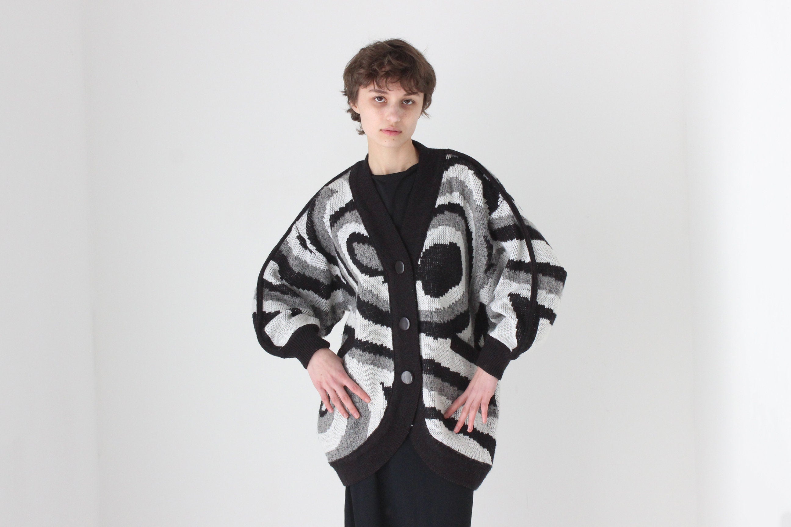 Trippy 80s Abstract Cocoon Batwing Knit