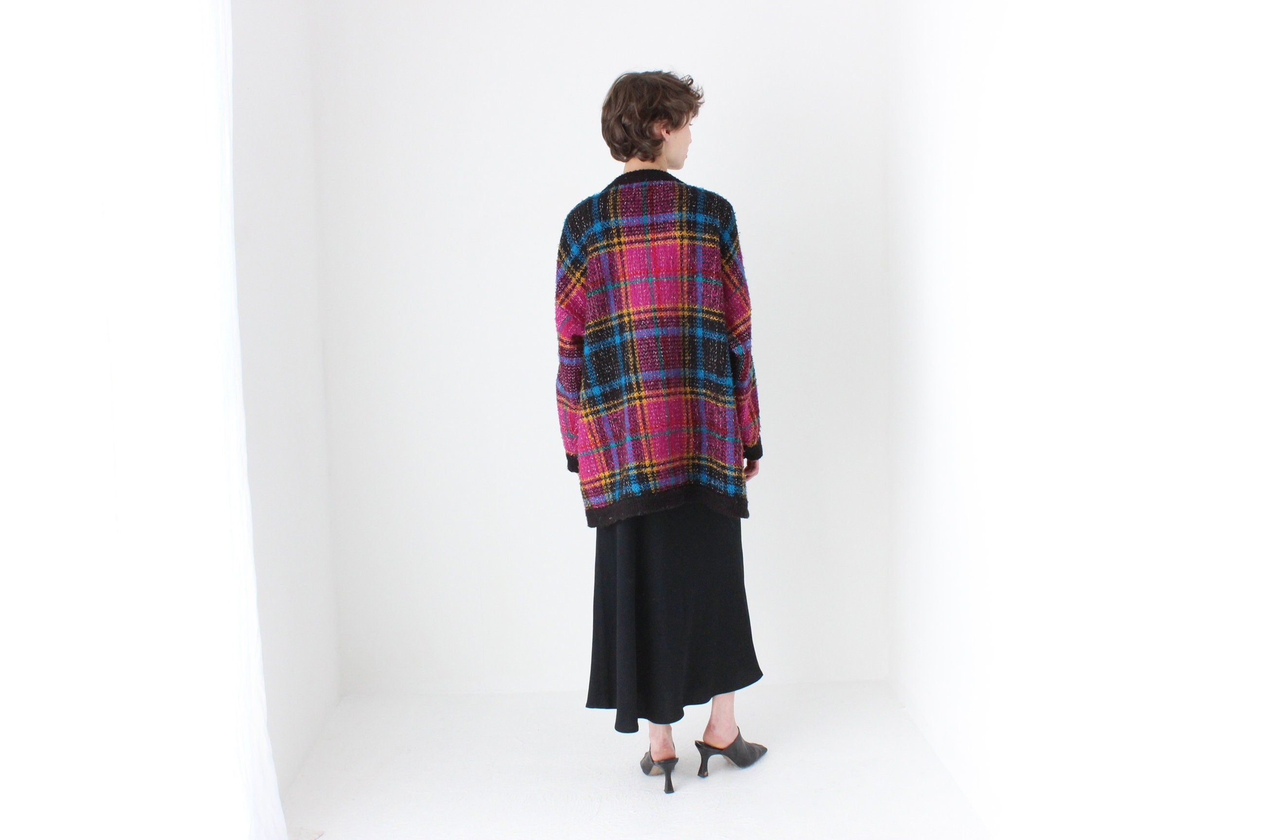 80s Tartan Pattern Oversized Cardigan