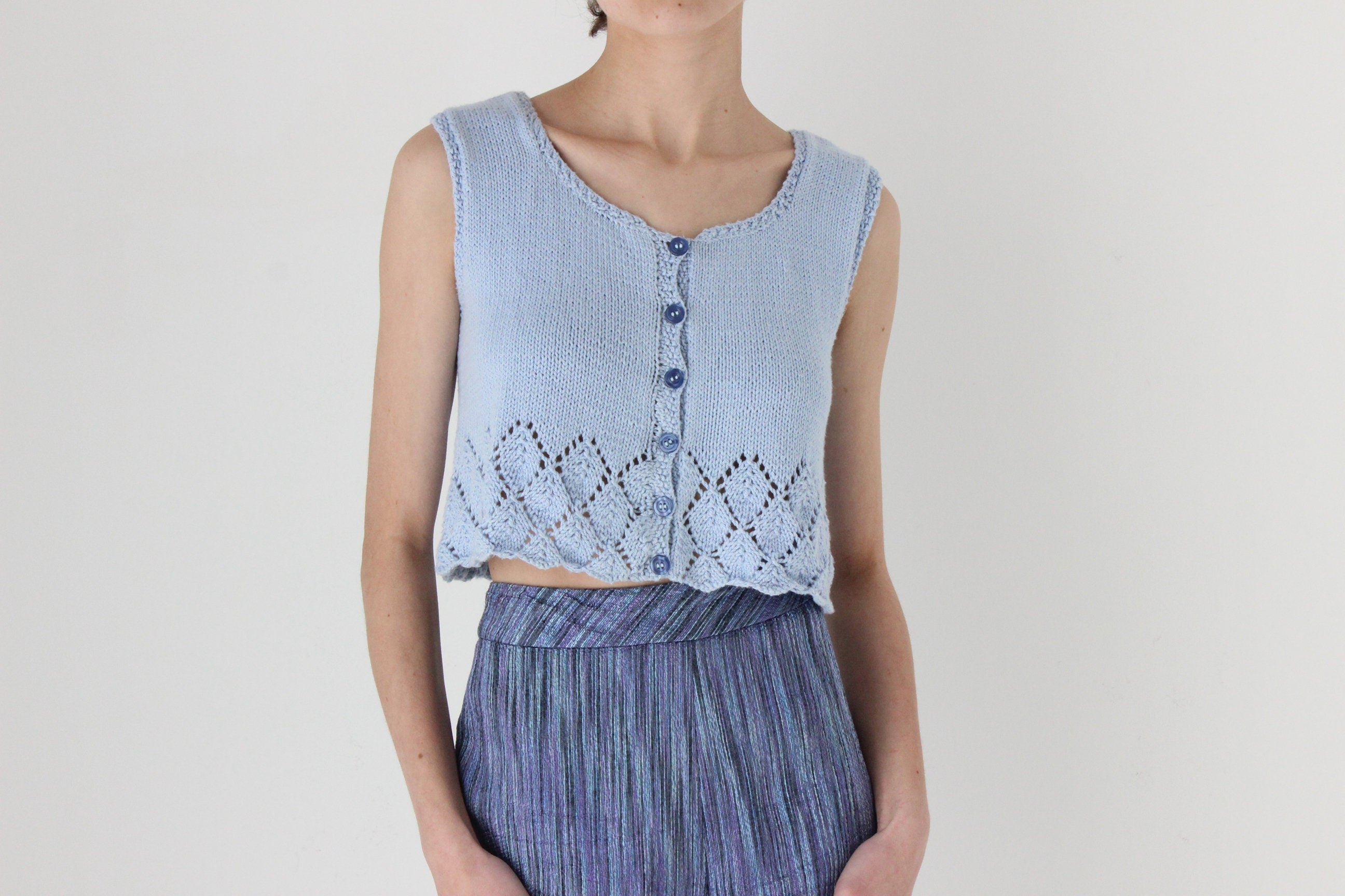 80s Baby Blue Hand Knit Crop Top