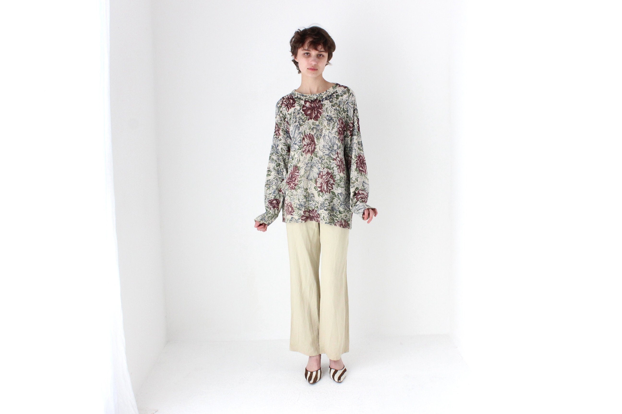 90s PURE SILK Knit Floral Sweater