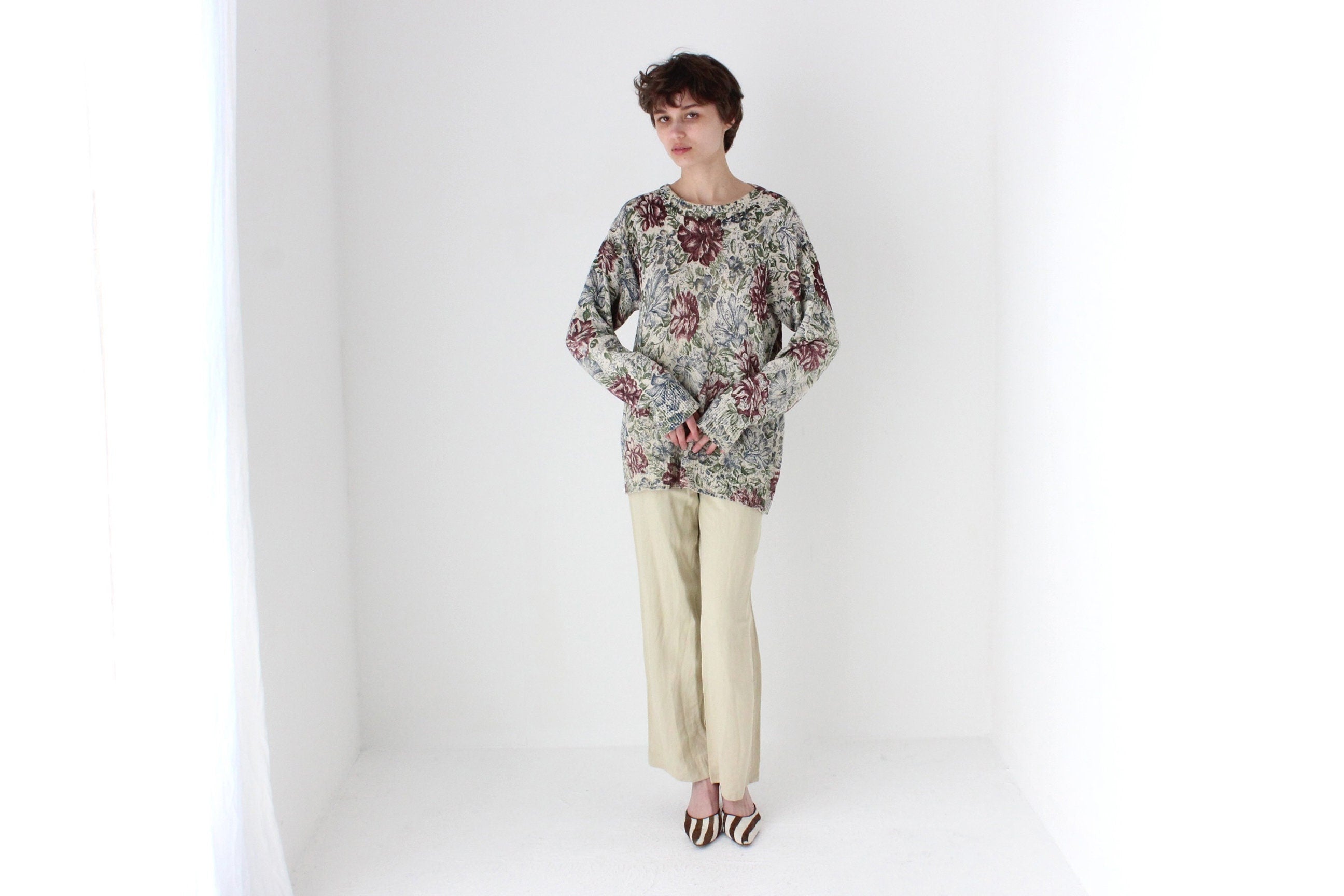 90s PURE SILK Knit Floral Sweater