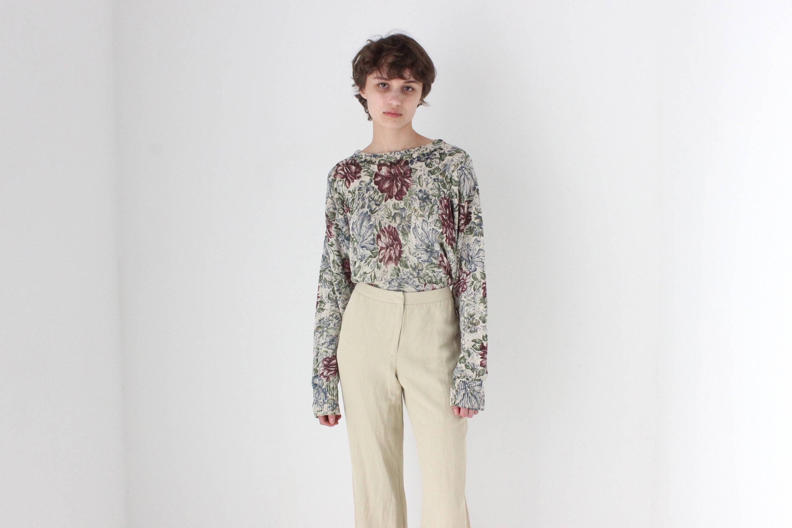 90s PURE SILK Knit Floral Sweater