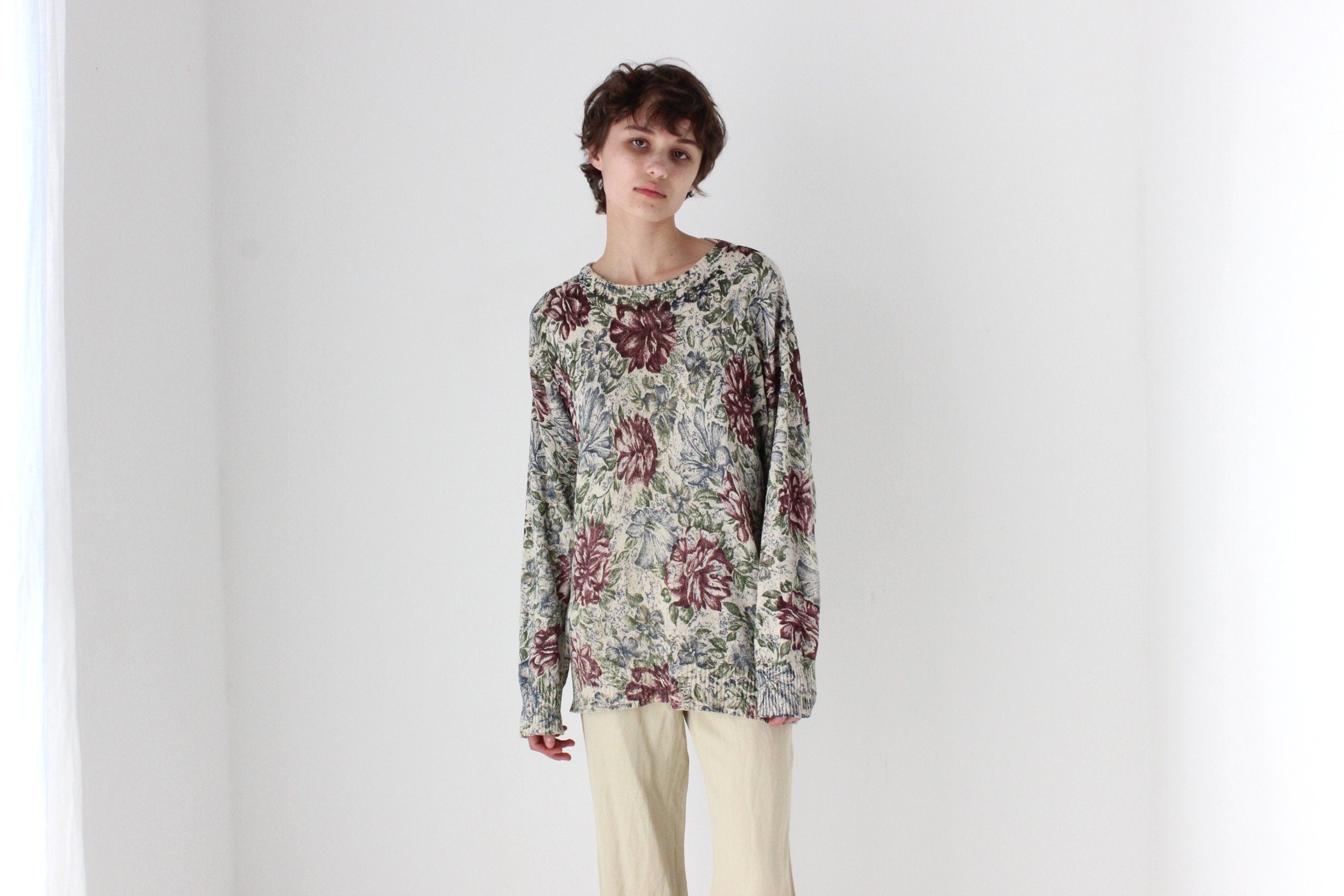 90s PURE SILK Knit Floral Sweater