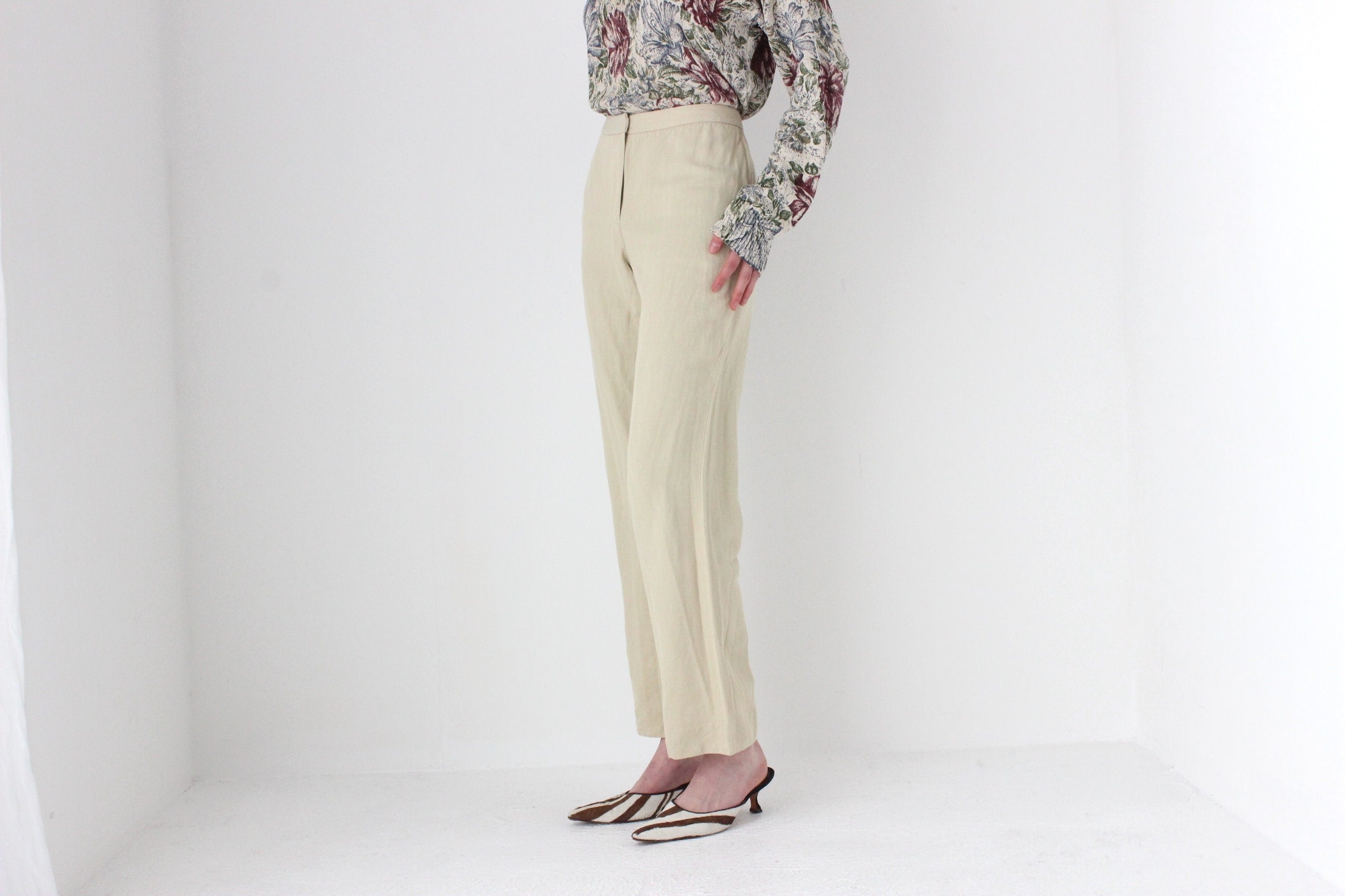 90s Neutral Linen Relaxed Trousers