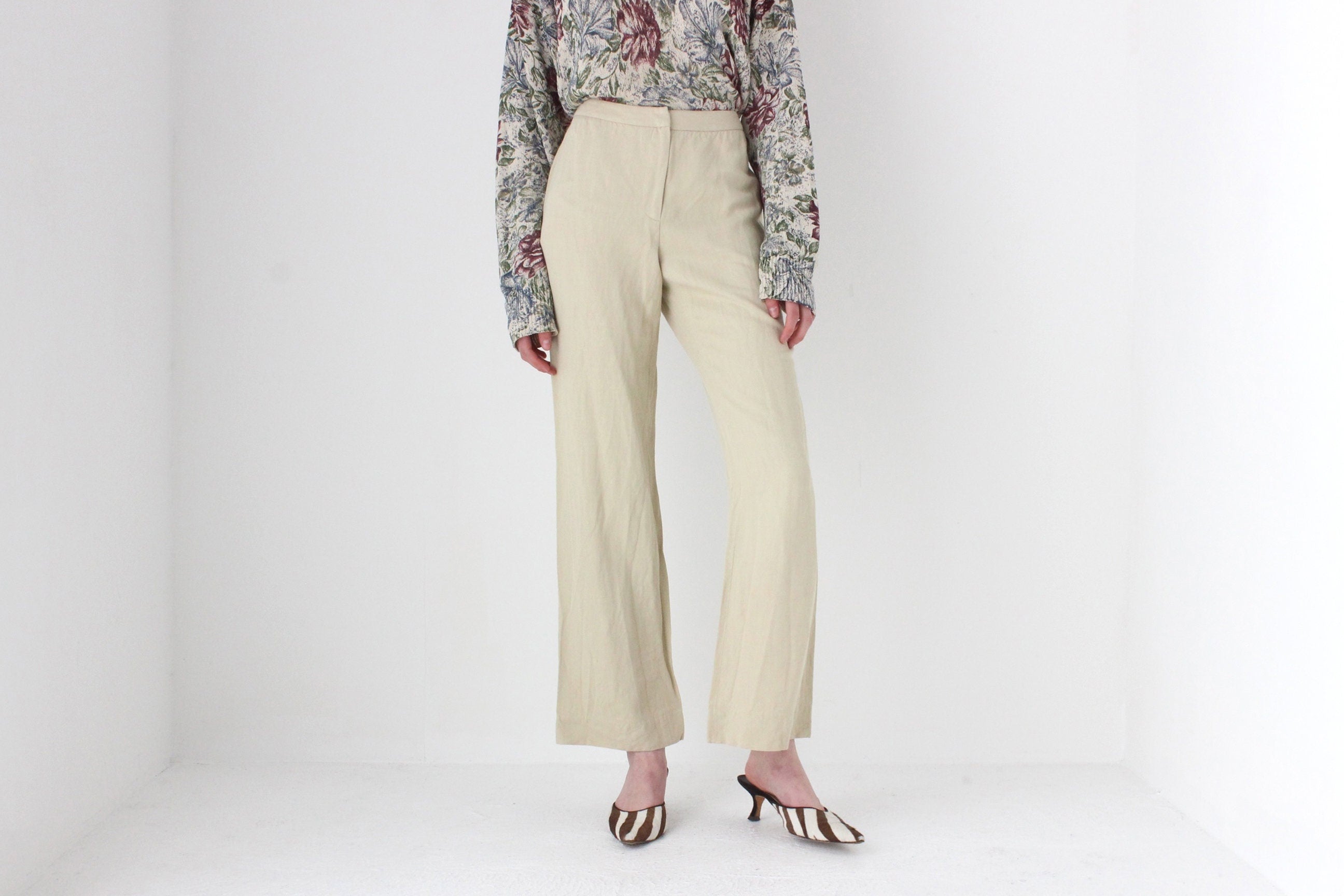 90s Neutral Linen Relaxed Trousers