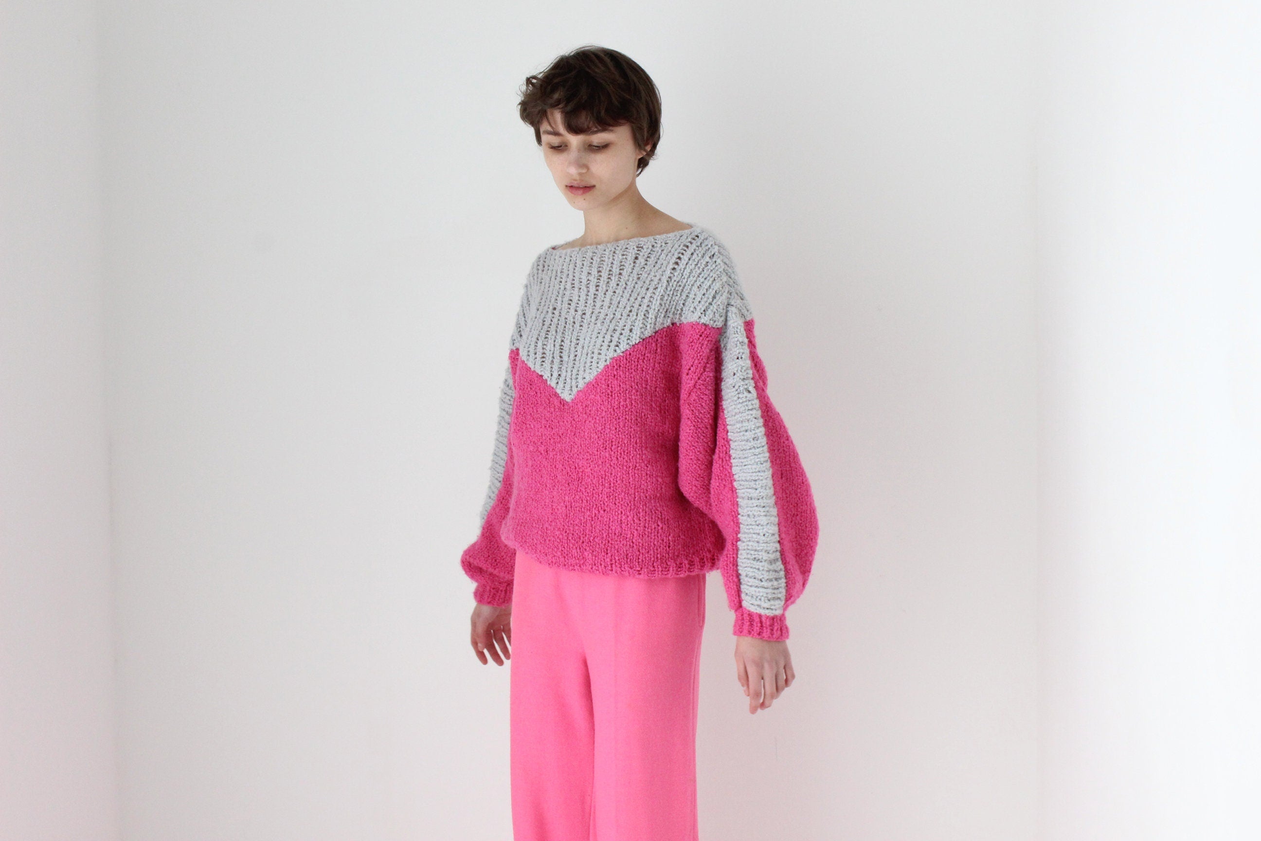 80s Hand Knit Bubblegum Bubble Sleeve Sweater