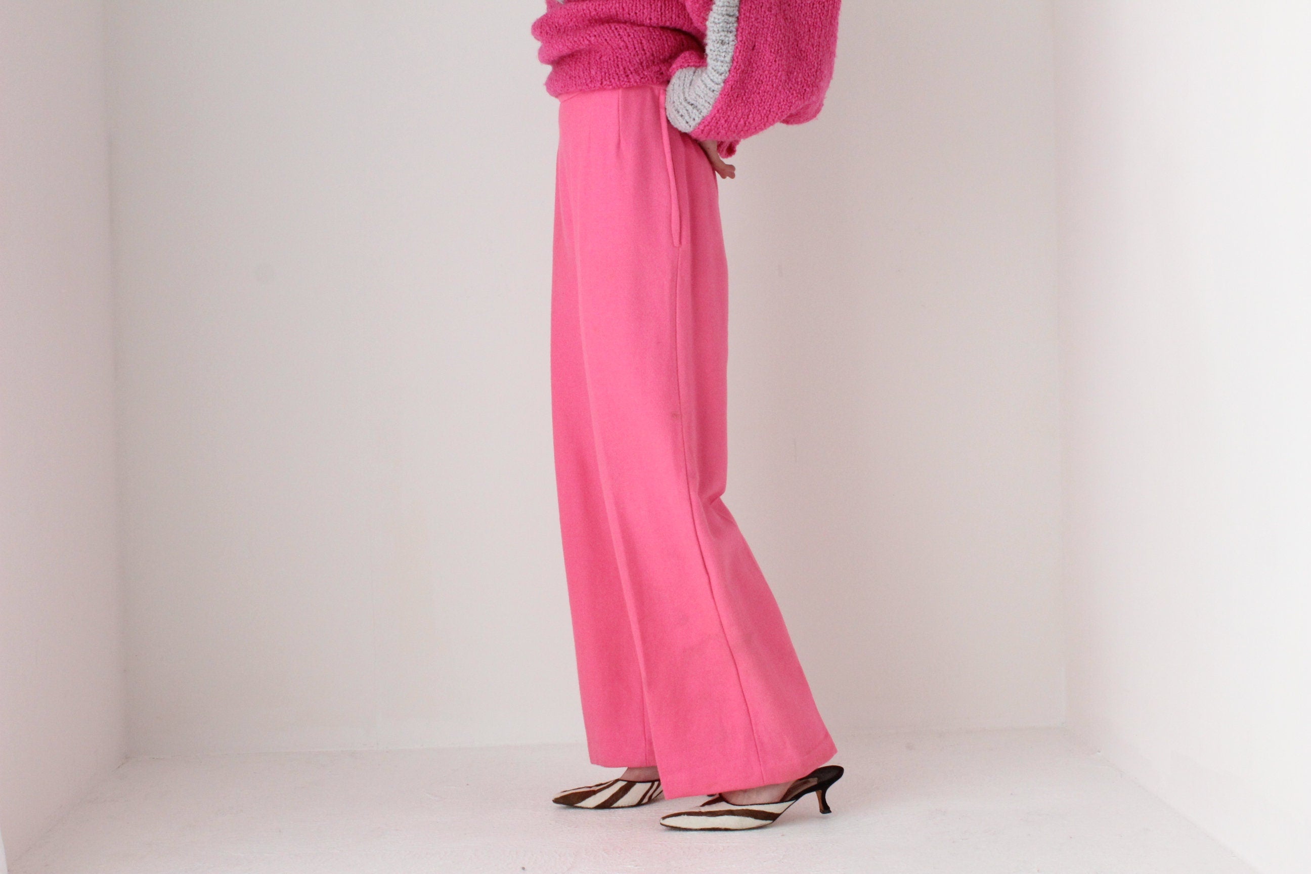 70s Bubblegum Pink High Waist Wide Leg Flares