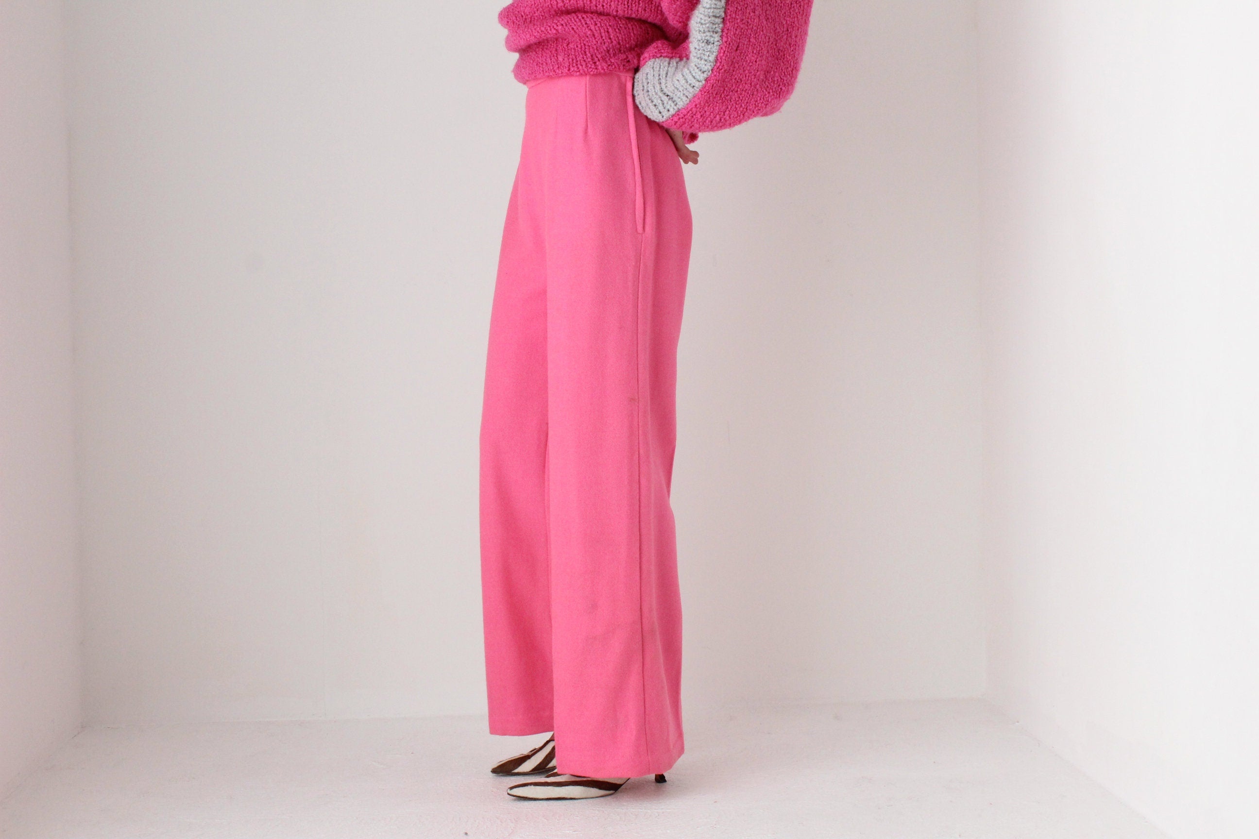 70s Bubblegum Pink High Waist Wide Leg Flares