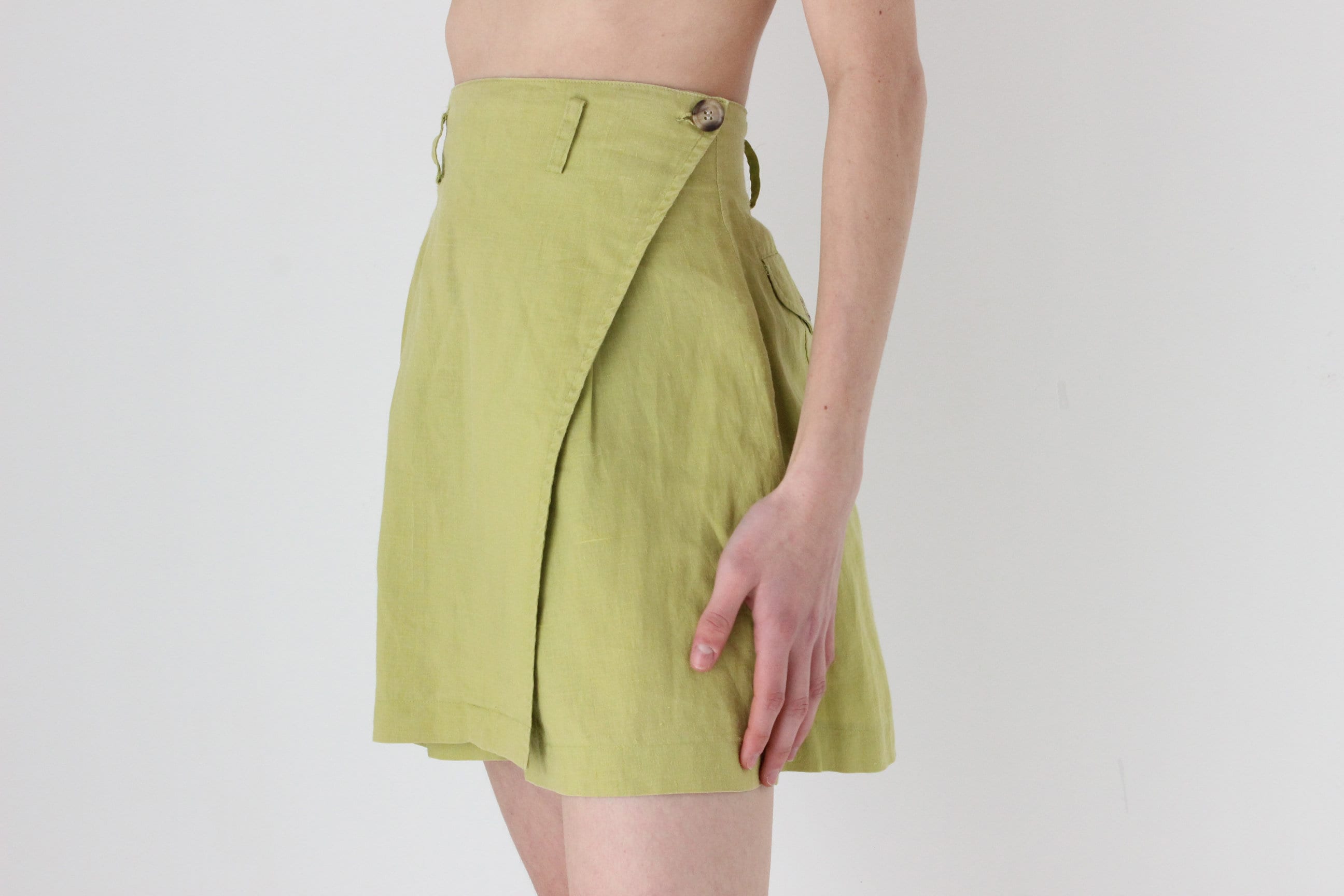 90s Chartreuse Linen 'Skorts'