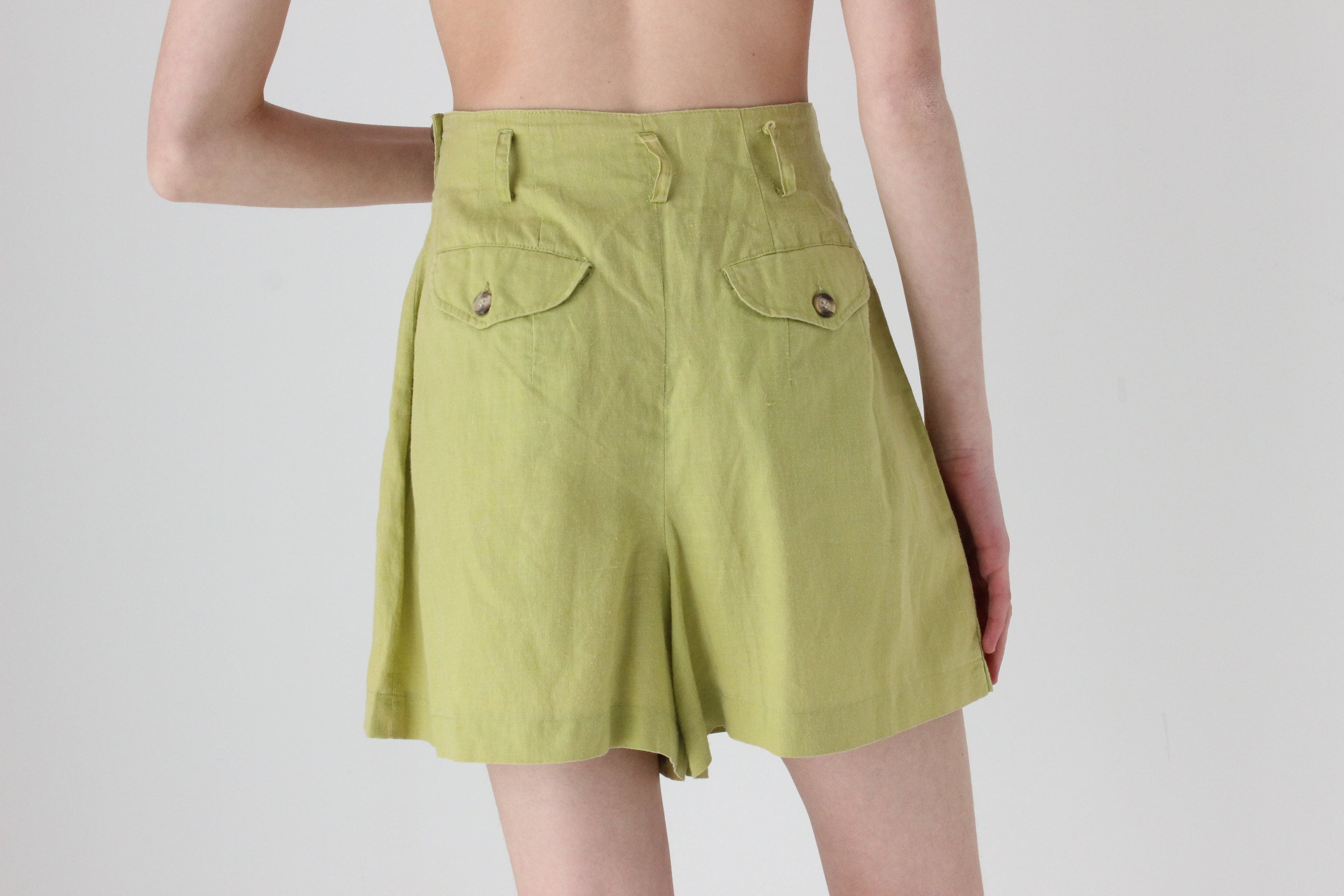 90s Chartreuse Linen 'Skorts'