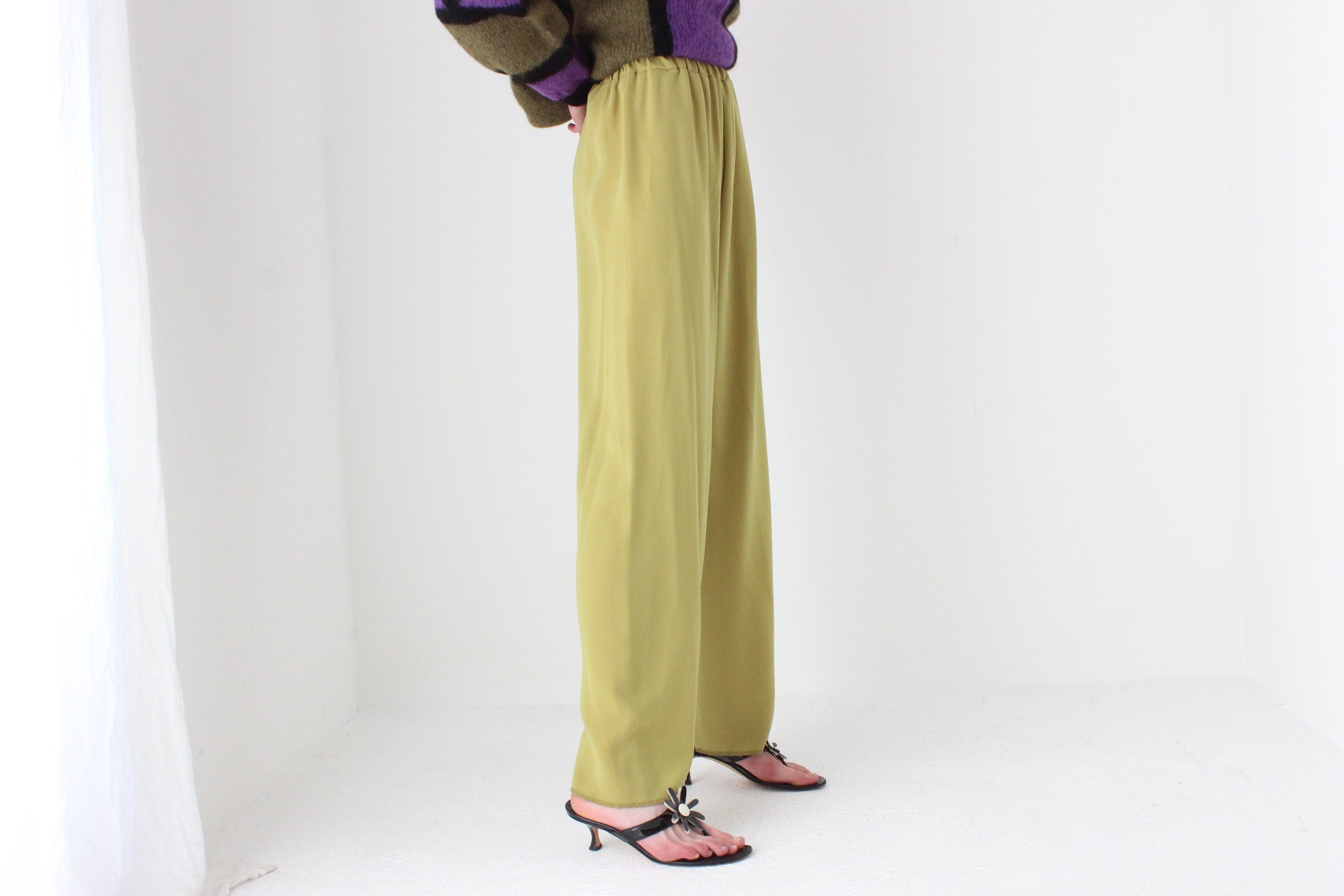 80s Relaxed Chartreuse Trousers