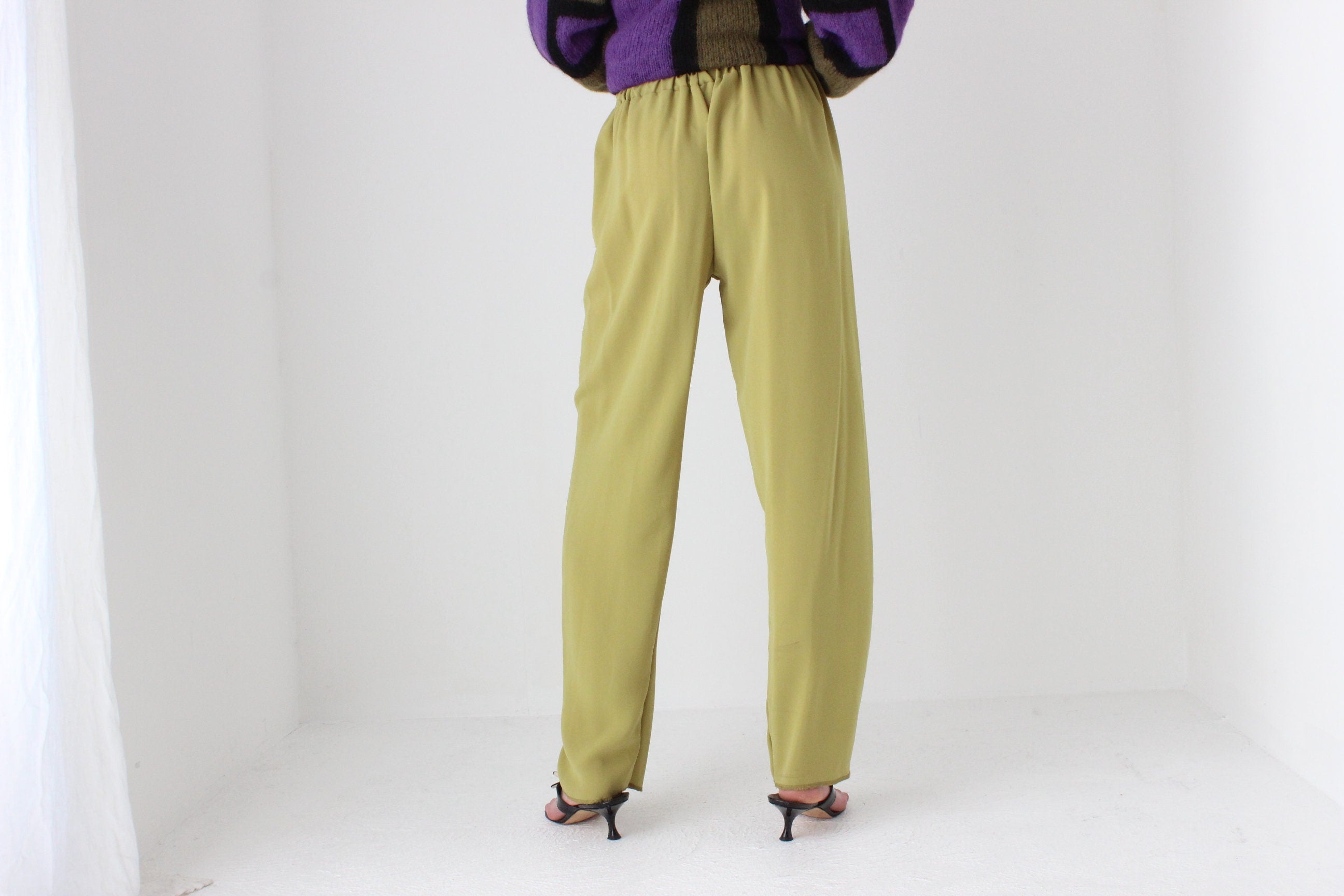 80s Relaxed Chartreuse Trousers