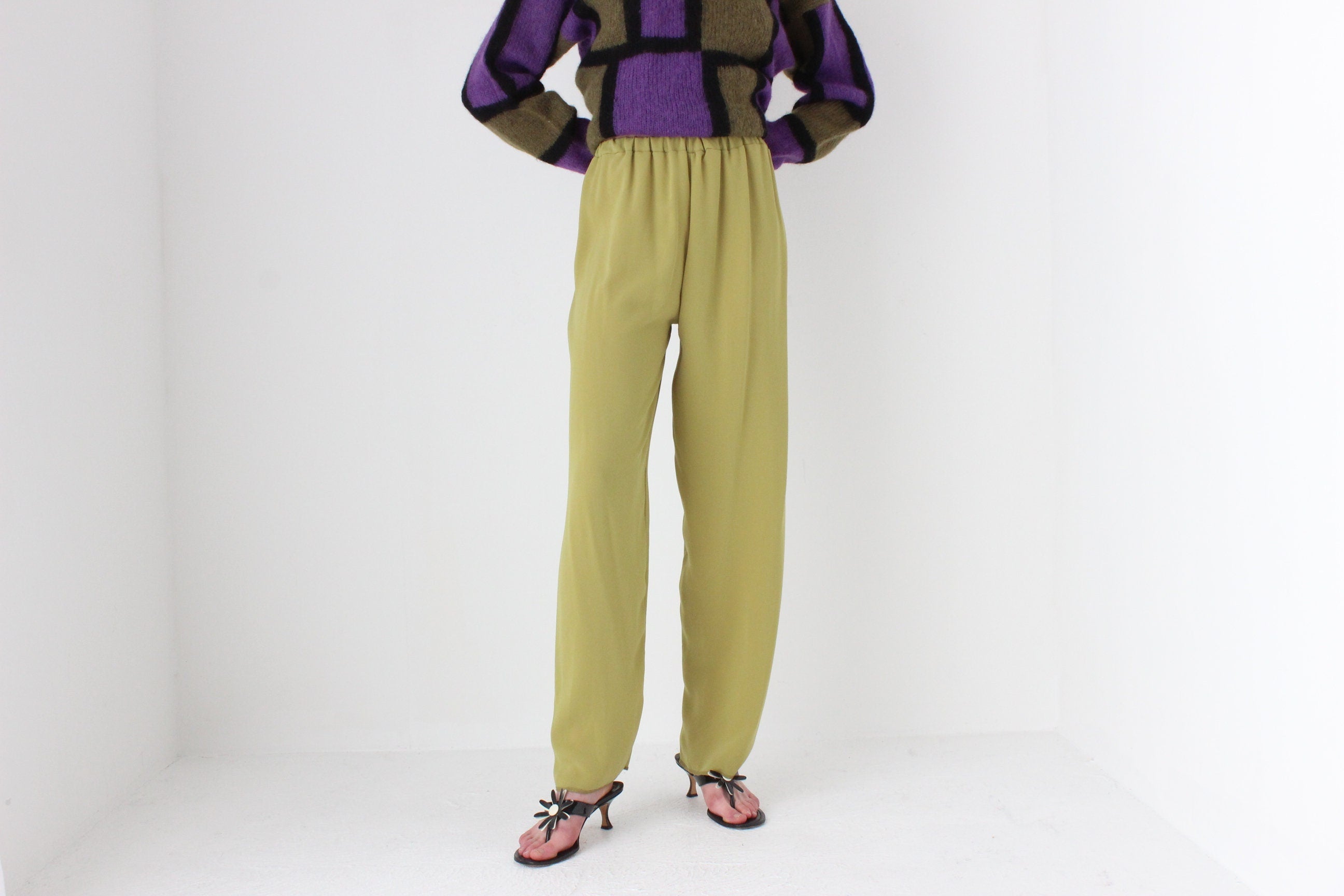 80s Relaxed Chartreuse Trousers