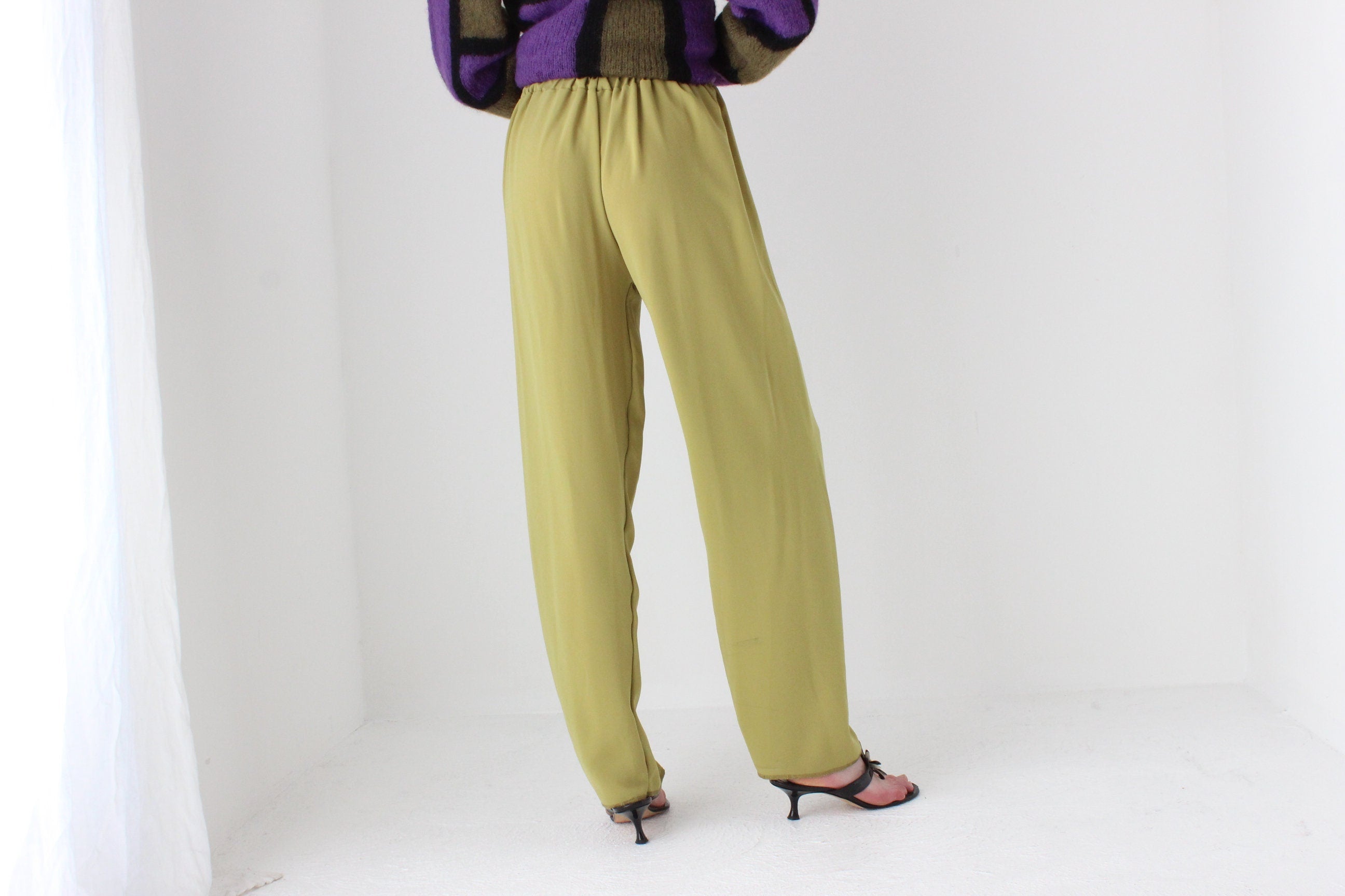 80s Relaxed Chartreuse Trousers