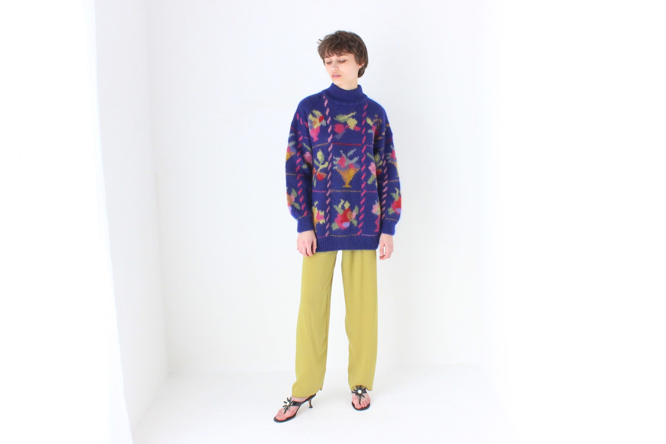 80s Mohair Knit Novelty Flower Pot Sweater