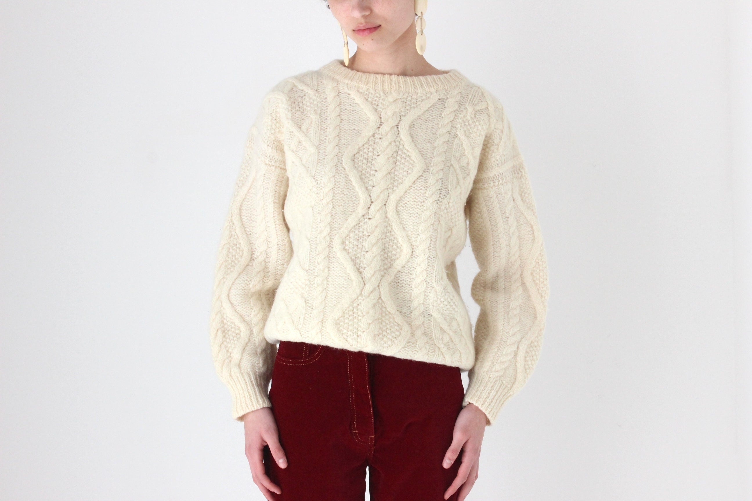 80s Pure Wool Chunky Cable Knit Sweater